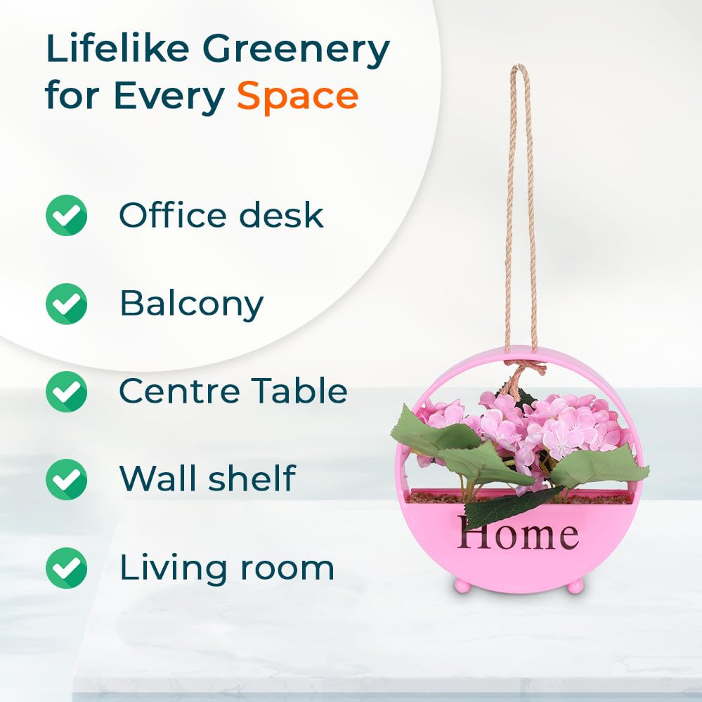 Kuber Industries Hanging Artificial Plants for Home DÃ©cor|Natural Looking Indoor Fake Plants with Pot|Artificial Flowers for Decoration (Pink)
