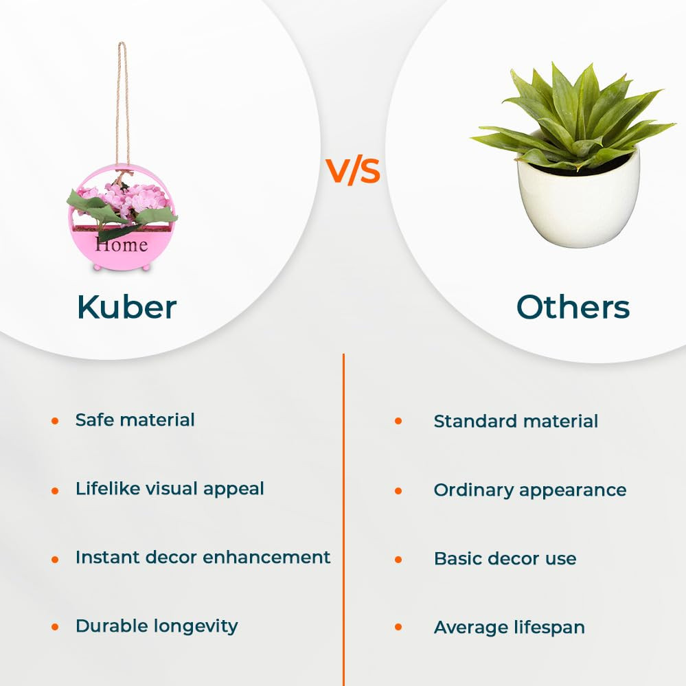 Kuber Industries Hanging Artificial Plants for Home DÃ©cor|Natural Looking Indoor Fake Plants with Pot|Artificial Flowers for Decoration (Pink)
