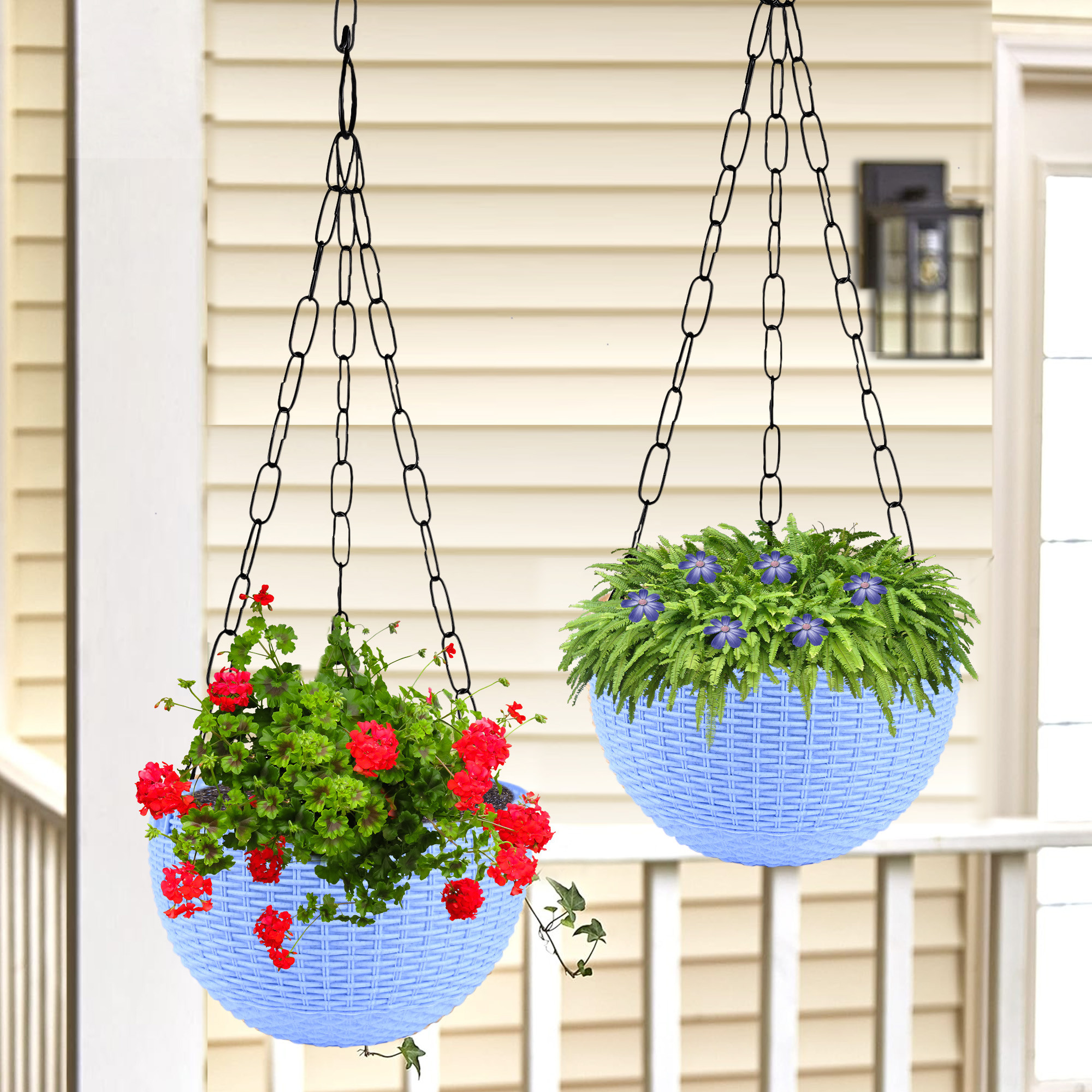 Kuber Industries Hanging Flower Pot  | Hanging Flower Pot for Living Room | Hanging Pot for Home-Lawns & Gardening | Flower Planter for Balcony | Marble Euro | 7 Inch | Blue