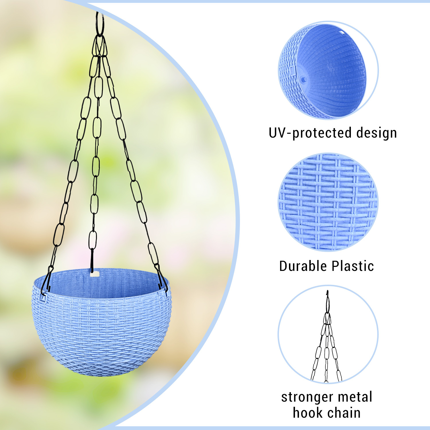 Kuber Industries Hanging Flower Pot  | Hanging Flower Pot for Living Room | Hanging Pot for Home-Lawns & Gardening | Flower Planter for Balcony | Marble Euro | 7 Inch | Blue