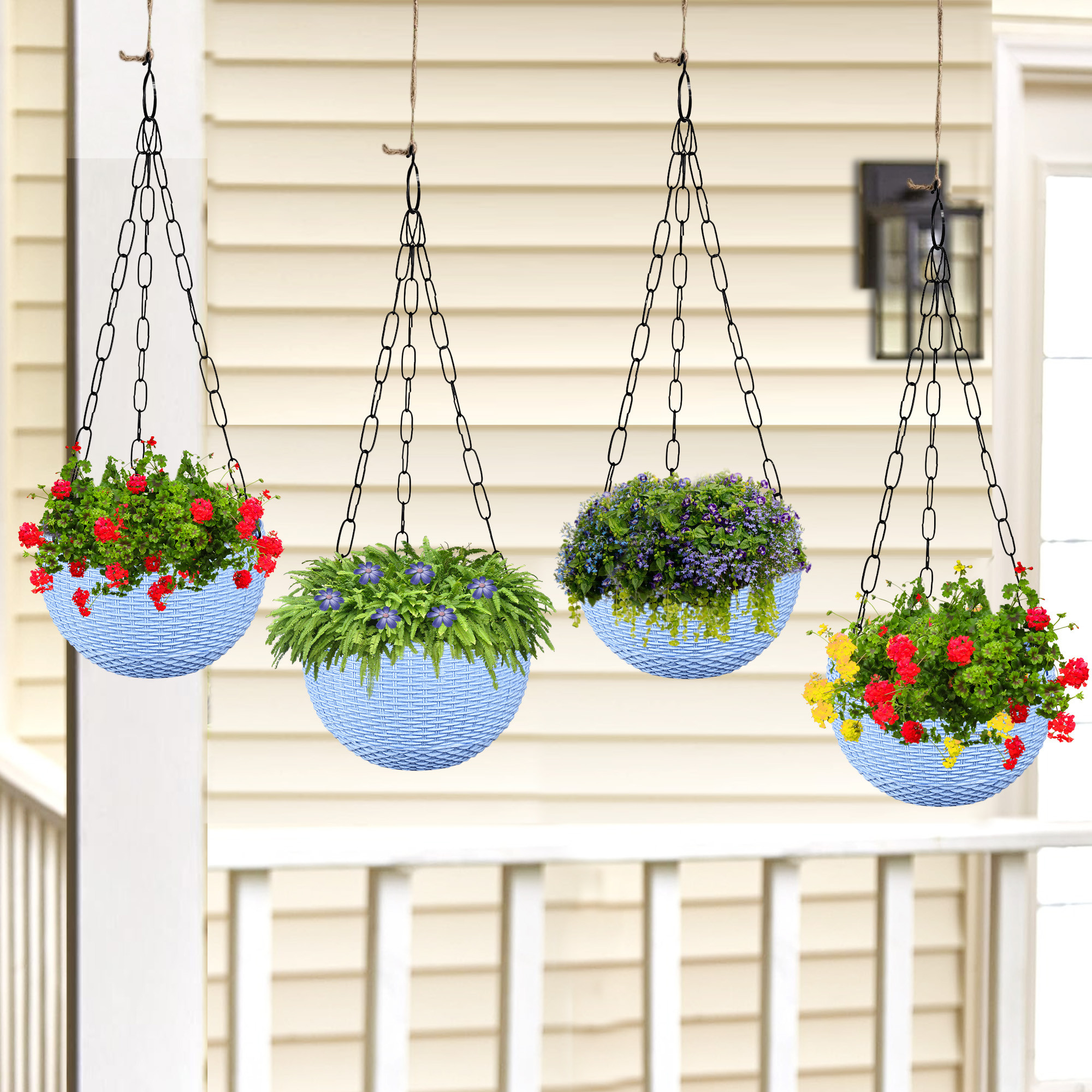 Kuber Industries Hanging Flower Pot  | Hanging Flower Pot for Living Room | Hanging Pot for Home-Lawns & Gardening | Flower Planter for Balcony | Marble Euro | 7 Inch | Blue