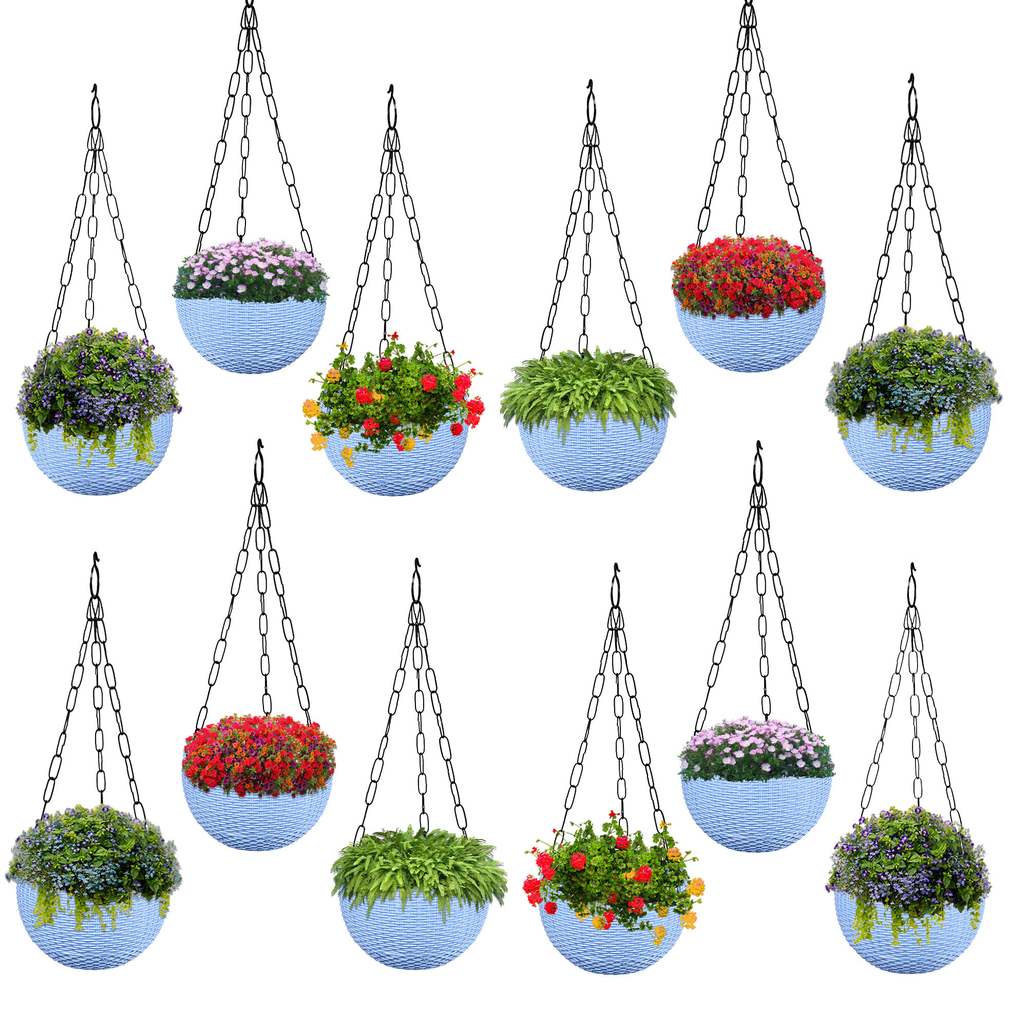 Kuber Industries Hanging Flower Pot  | Hanging Flower Pot for Living Room | Hanging Pot for Home-Lawns & Gardening | Flower Planter for Balcony | Marble Euro | 7 Inch | Blue