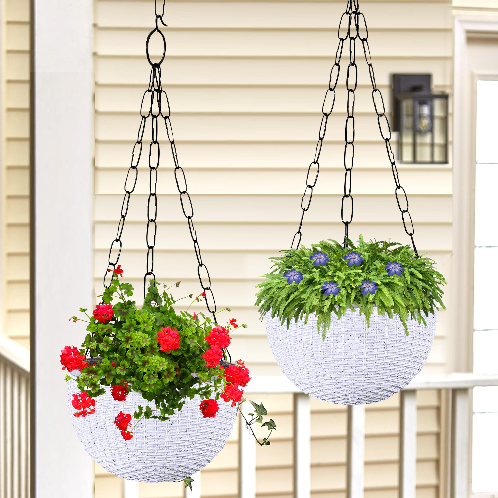 Kuber Industries Hanging Flower Pot  | Hanging Flower Pot for Living Room | Hanging Pot for Home-Lawns & Gardening | Flower Planter for Balcony | Marble Euro | 7 Inch | White