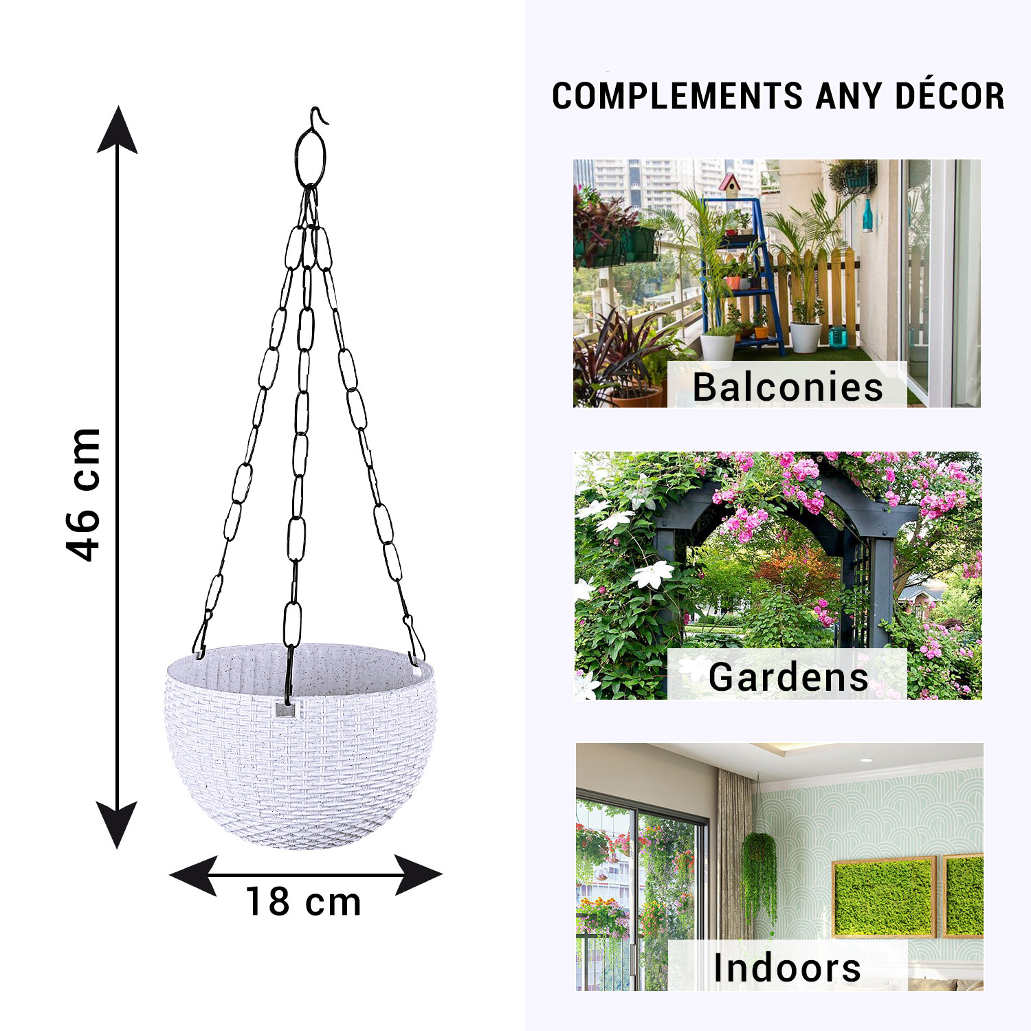 Kuber Industries Hanging Flower Pot  | Hanging Flower Pot for Living Room | Hanging Pot for Home-Lawns & Gardening | Flower Planter for Balcony | Marble Euro | 7 Inch | White