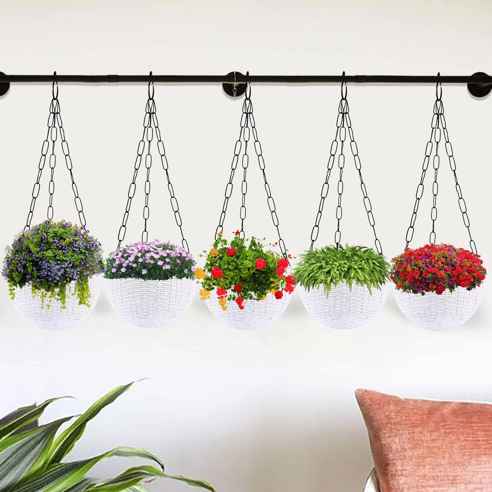 Kuber Industries Hanging Flower Pot  | Hanging Flower Pot for Living Room | Hanging Pot for Home-Lawns & Gardening | Flower Planter for Balcony | Marble Euro | 7 Inch | White