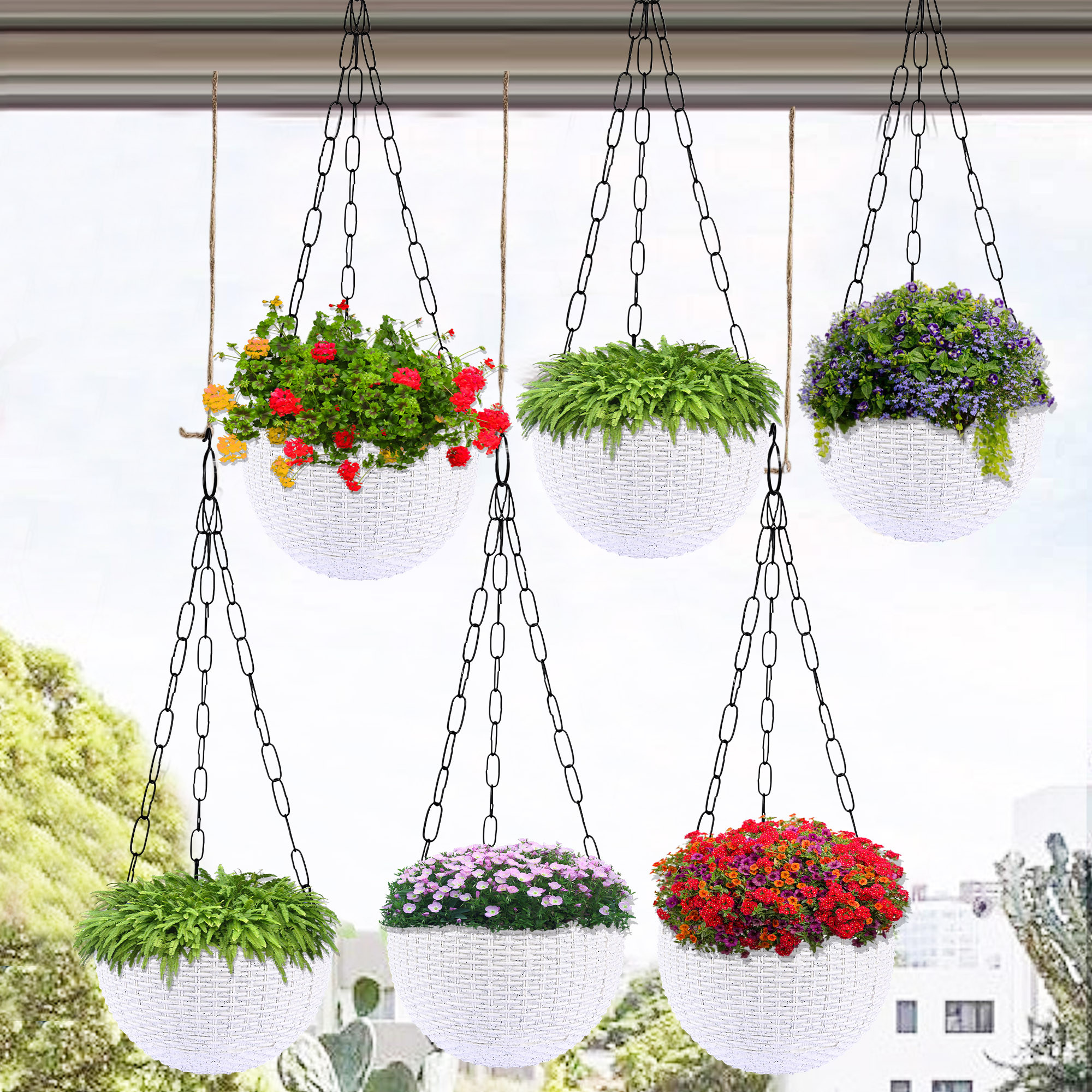Kuber Industries Hanging Flower Pot  | Hanging Flower Pot for Living Room | Hanging Pot for Home-Lawns & Gardening | Flower Planter for Balcony | Marble Euro | 7 Inch | White