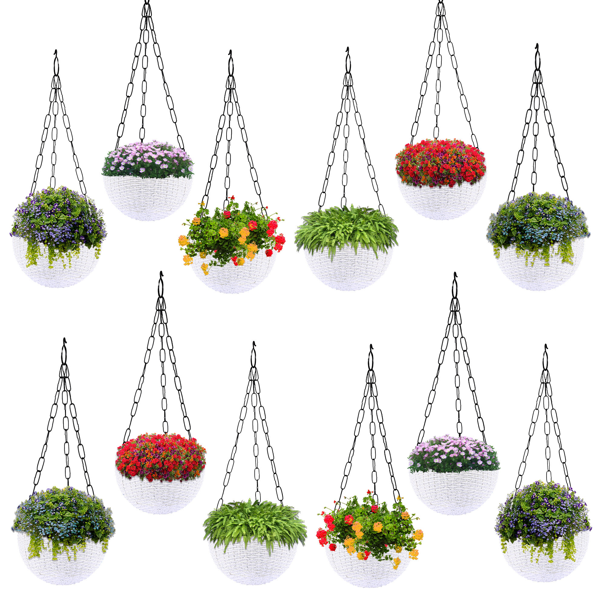 Kuber Industries Hanging Flower Pot  | Hanging Flower Pot for Living Room | Hanging Pot for Home-Lawns & Gardening | Flower Planter for Balcony | Marble Euro | 7 Inch | White