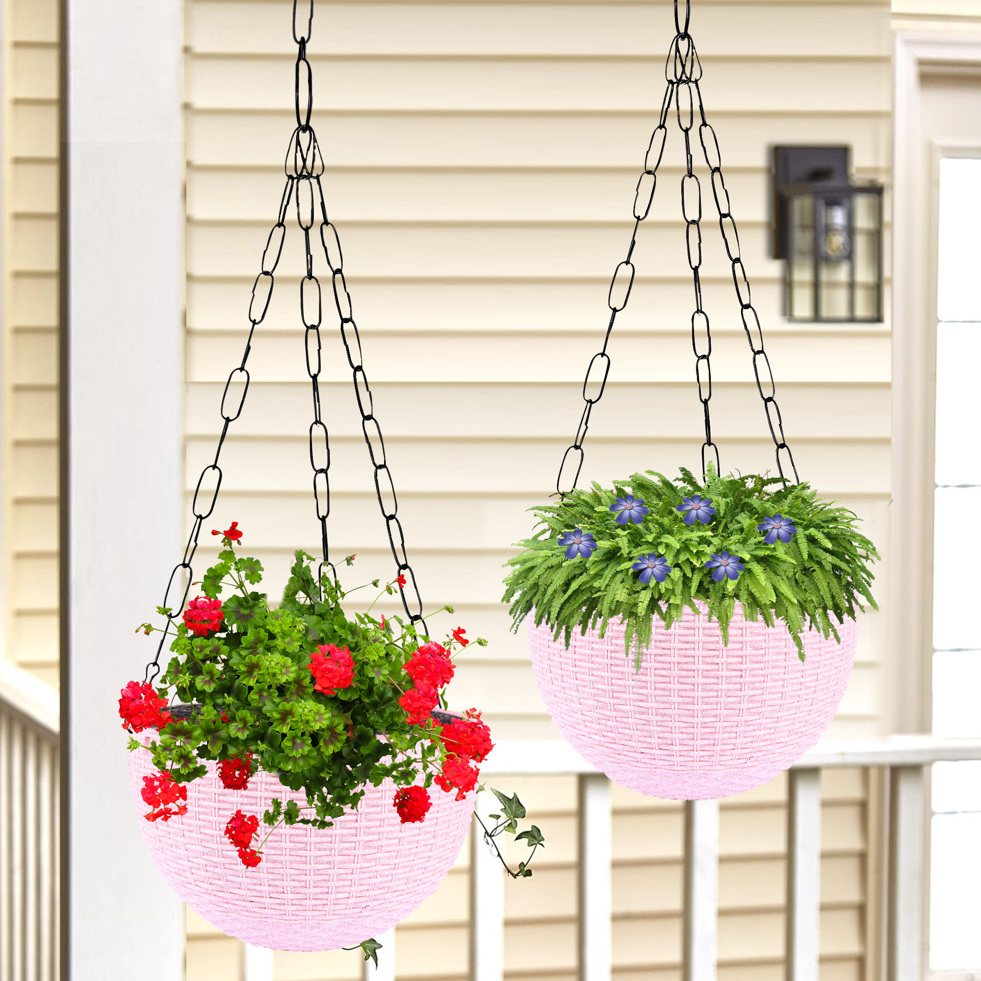 Kuber Industries Hanging Flower Pot  | Hanging Flower Pot for Living Room | Hanging Pot for Home-Lawns & Gardening | Flower Planter for Balcony | Marble Euro | 7 Inch | Pink