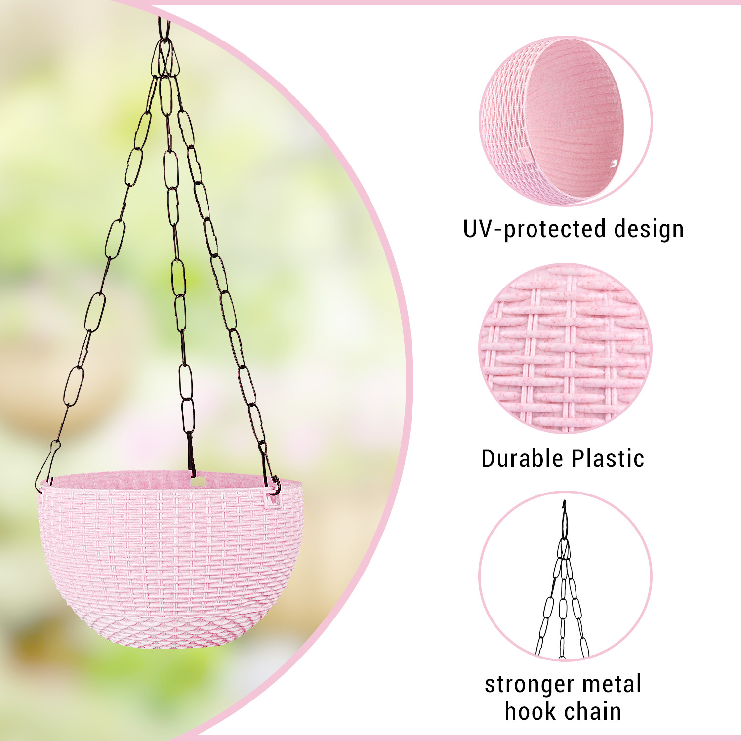 Kuber Industries Hanging Flower Pot  | Hanging Flower Pot for Living Room | Hanging Pot for Home-Lawns & Gardening | Flower Planter for Balcony | Marble Euro | 7 Inch | Pink