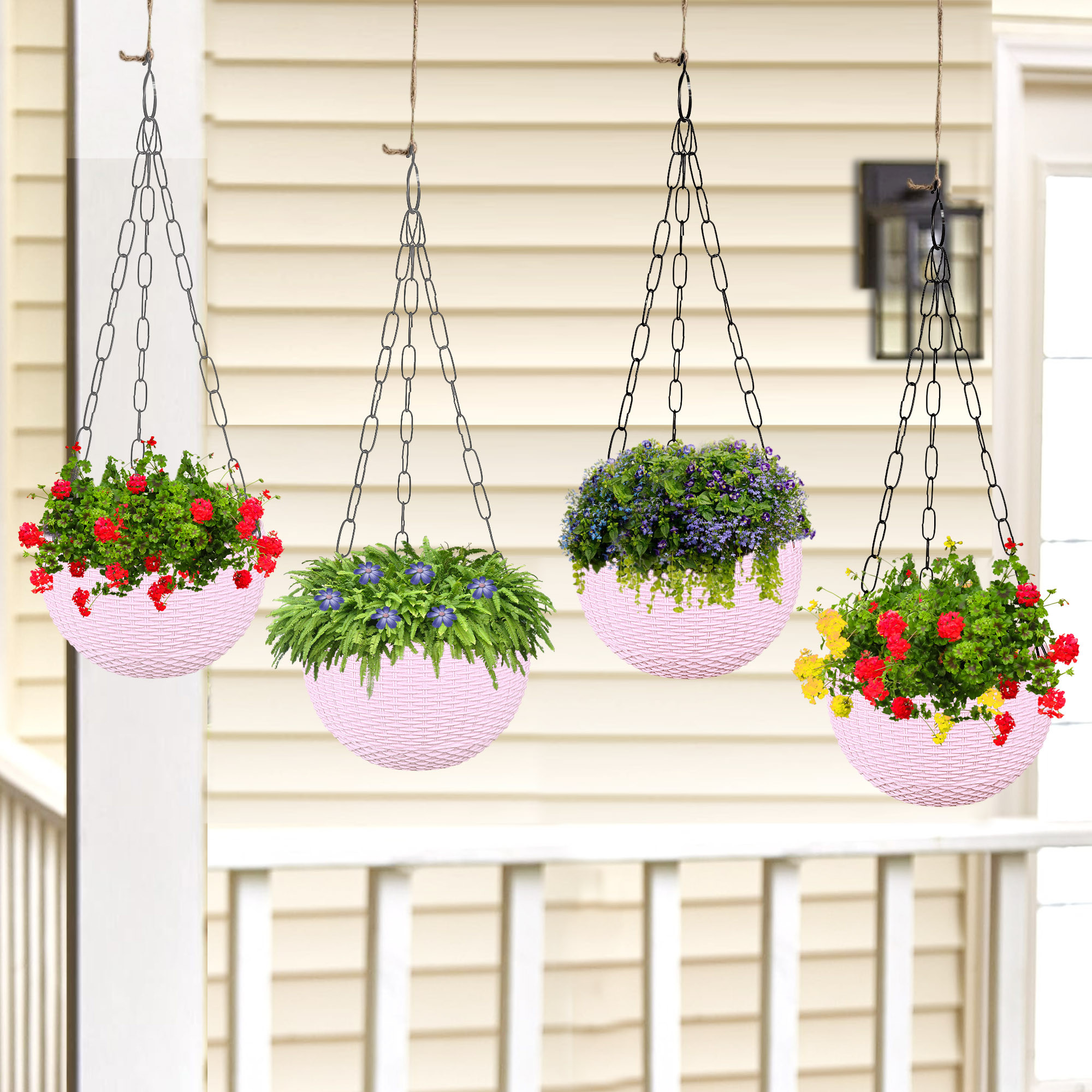 Kuber Industries Hanging Flower Pot  | Hanging Flower Pot for Living Room | Hanging Pot for Home-Lawns & Gardening | Flower Planter for Balcony | Marble Euro | 7 Inch | Pink
