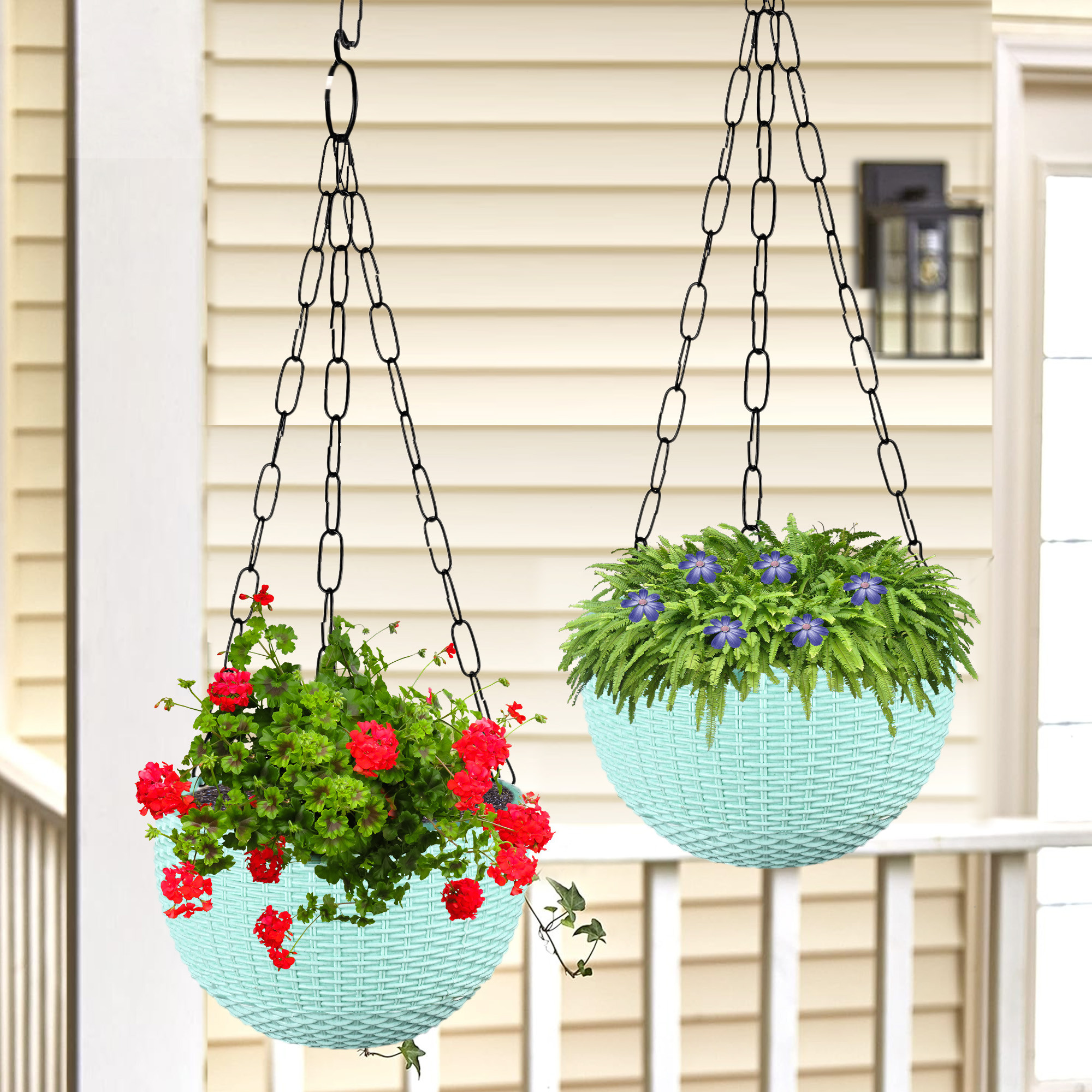Kuber Industries Hanging Flower Pot  | Hanging Flower Pot for Living Room | Hanging Pot for Home-Lawns & Gardening | Flower Planter for Balcony | Marble Euro | 7 Inch | Mint Green