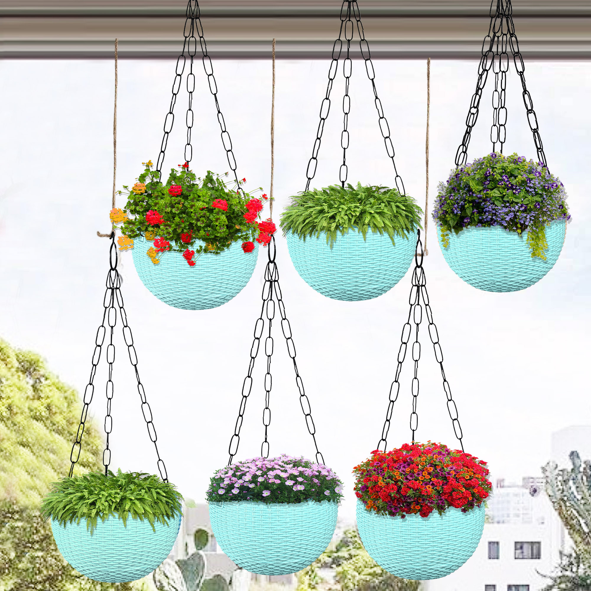 Kuber Industries Hanging Flower Pot  | Hanging Flower Pot for Living Room | Hanging Pot for Home-Lawns & Gardening | Flower Planter for Balcony | Marble Euro | 7 Inch | Mint Green