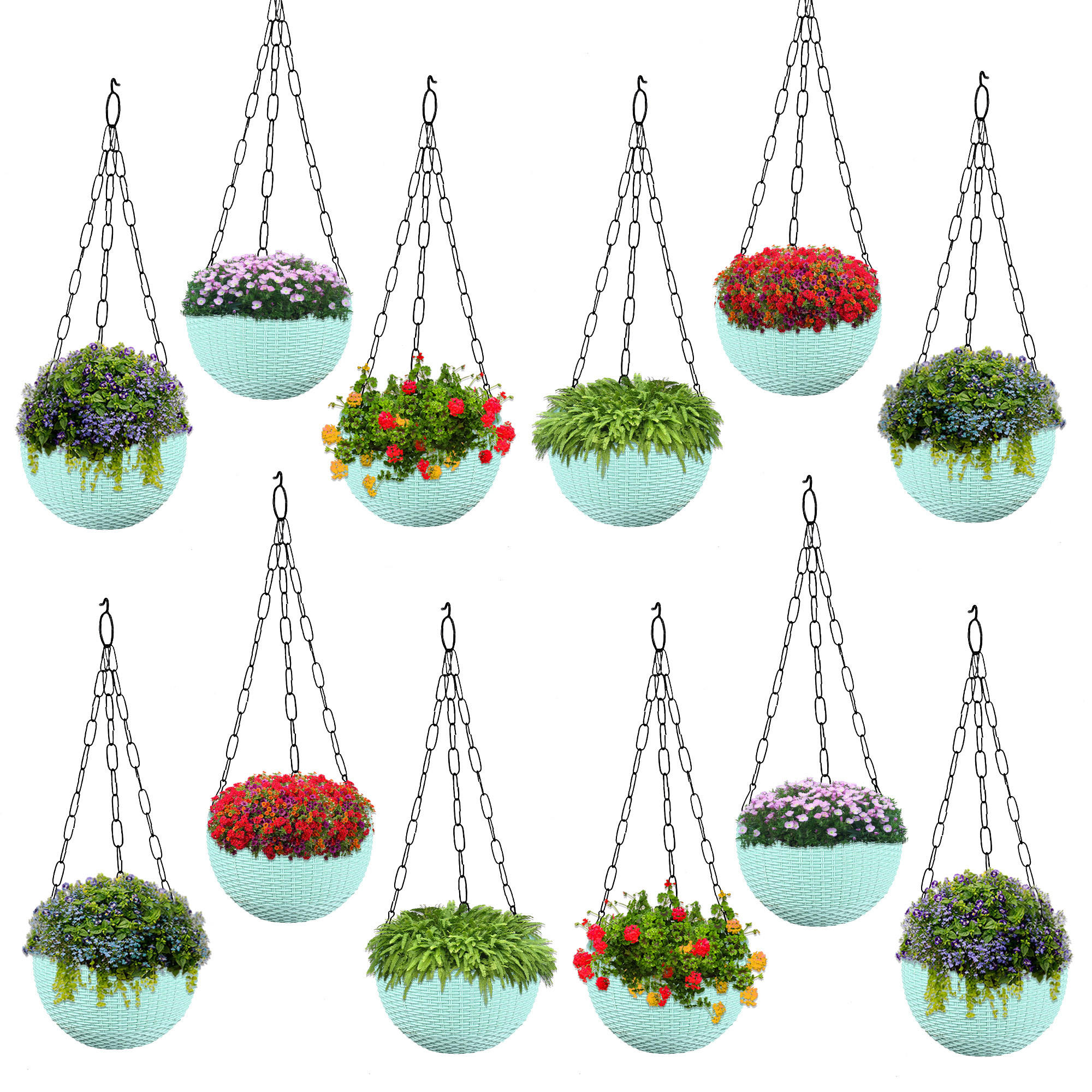 Kuber Industries Hanging Flower Pot  | Hanging Flower Pot for Living Room | Hanging Pot for Home-Lawns & Gardening | Flower Planter for Balcony | Marble Euro | 7 Inch | Mint Green