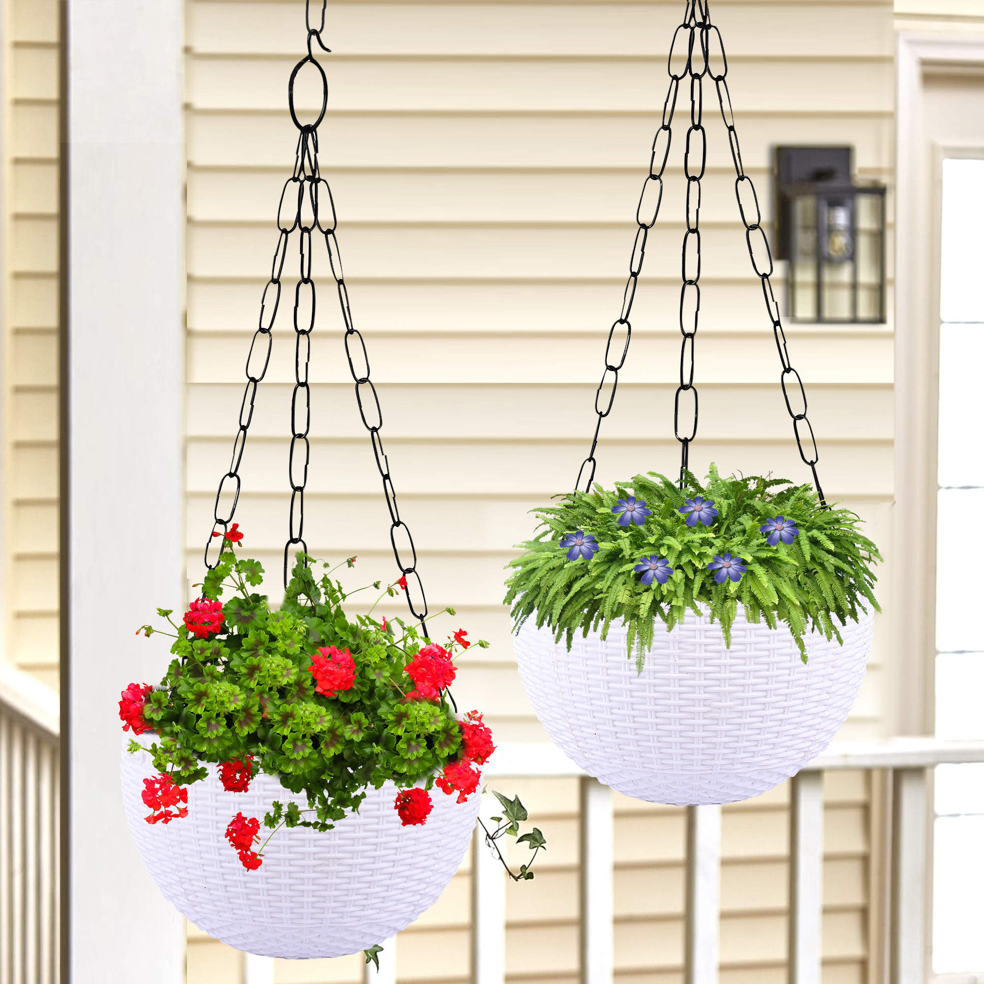 Kuber Industries Hanging Flower Pot  | Hanging Flower Pot for Living Room | Hanging Pot for Home-Lawns & Gardening | Flower Planter for Balcony | Plain Euro | 7 Inch | White