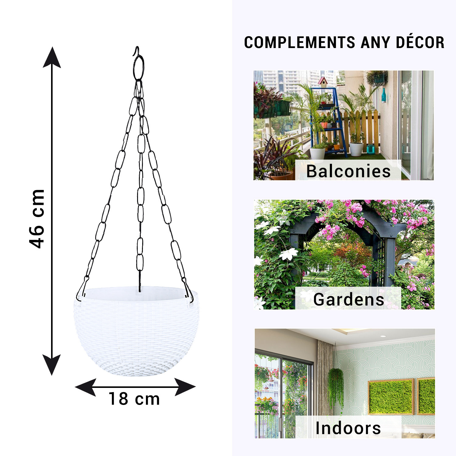 Kuber Industries Hanging Flower Pot  | Hanging Flower Pot for Living Room | Hanging Pot for Home-Lawns & Gardening | Flower Planter for Balcony | Plain Euro | 7 Inch | White