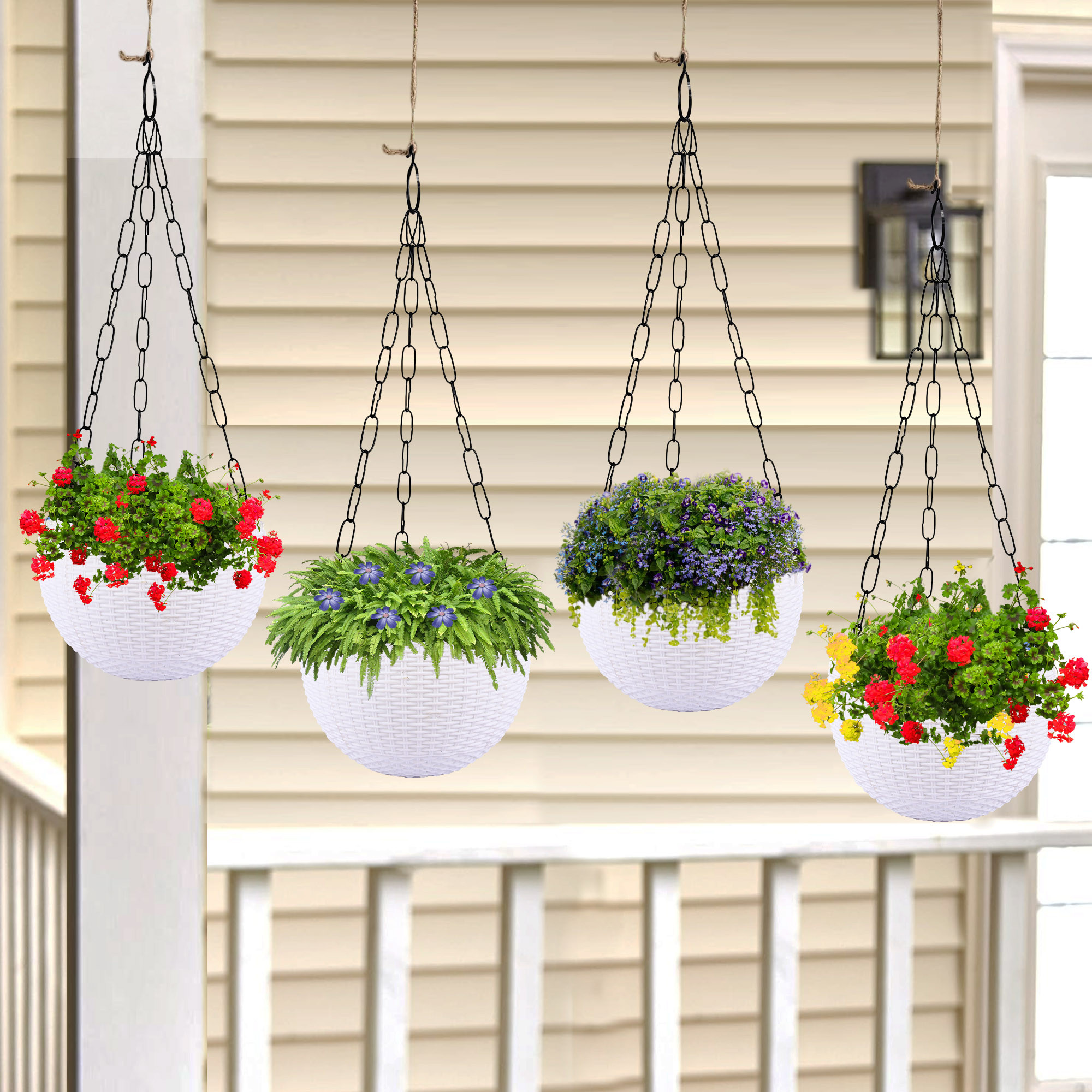 Kuber Industries Hanging Flower Pot  | Hanging Flower Pot for Living Room | Hanging Pot for Home-Lawns & Gardening | Flower Planter for Balcony | Plain Euro | 7 Inch | White