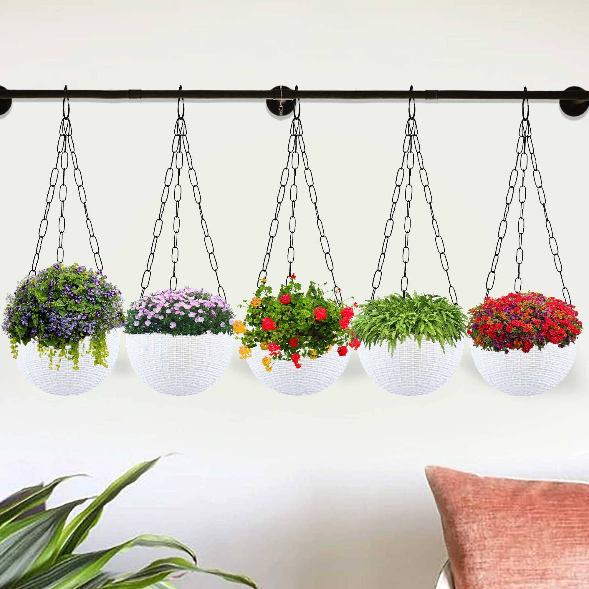 Kuber Industries Hanging Flower Pot  | Hanging Flower Pot for Living Room | Hanging Pot for Home-Lawns & Gardening | Flower Planter for Balcony | Plain Euro | 7 Inch | White