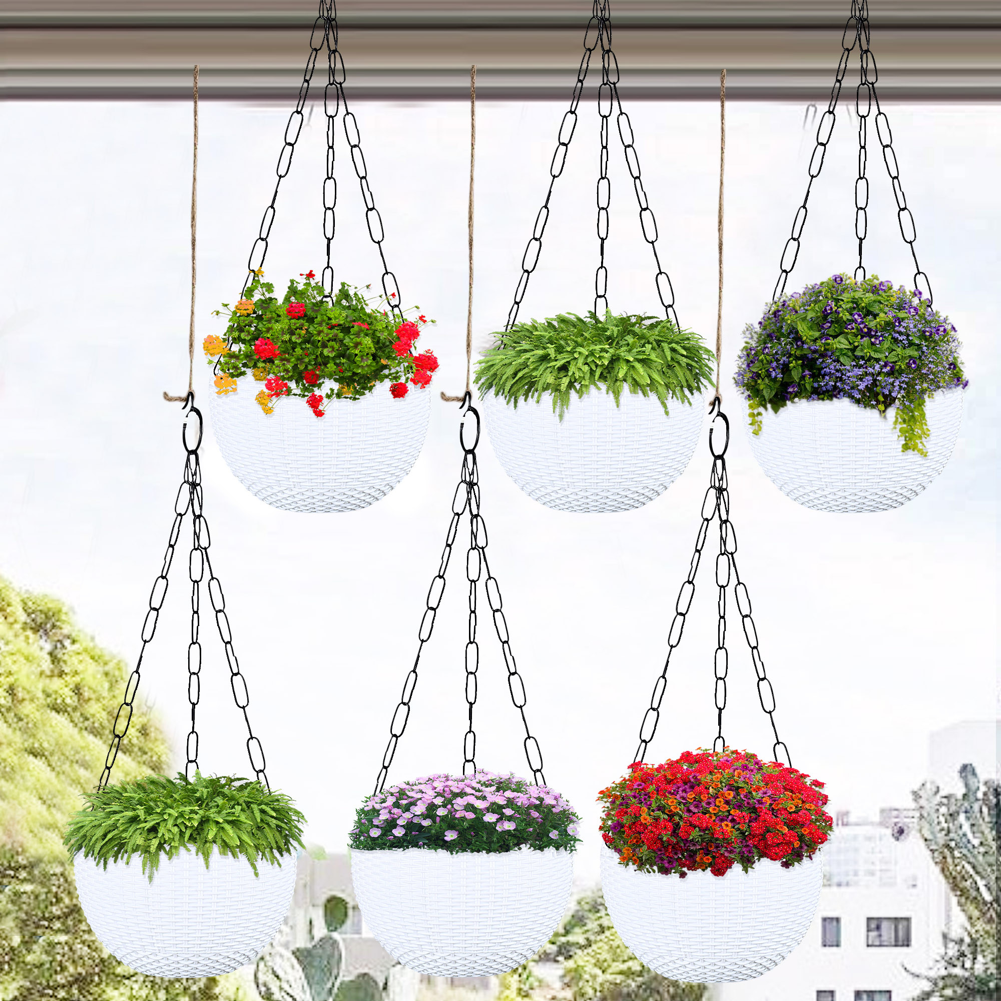 Kuber Industries Hanging Flower Pot  | Hanging Flower Pot for Living Room | Hanging Pot for Home-Lawns & Gardening | Flower Planter for Balcony | Plain Euro | 7 Inch | White