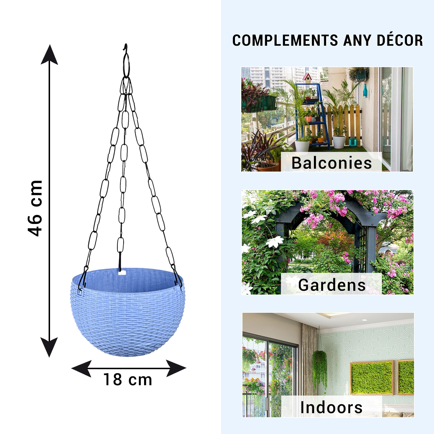 Kuber Industries Hanging Flower Pot  | Hanging Flower Pot for Living Room | Hanging Pot for Home-Lawns & Gardening | Flower Planter for Balcony | Marble Euro | 7 Inch | Blue & White