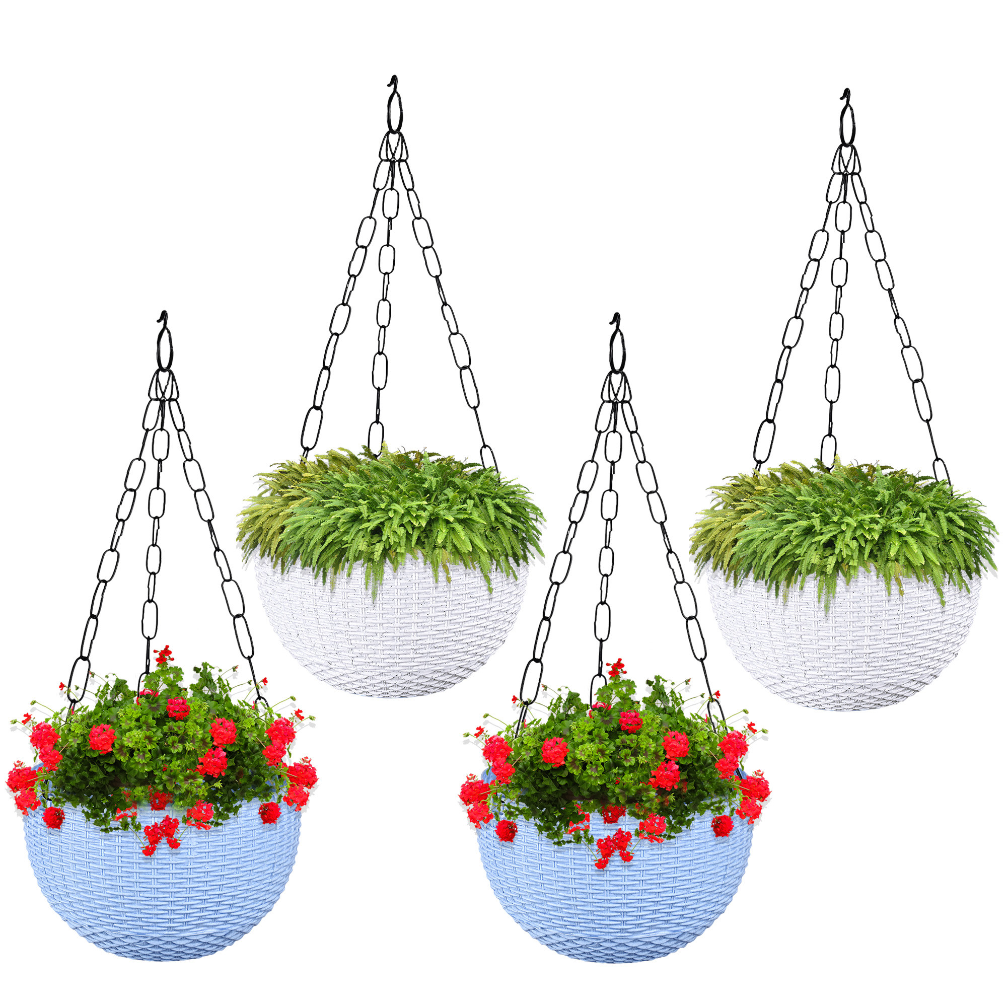 Kuber Industries Hanging Flower Pot  | Hanging Flower Pot for Living Room | Hanging Pot for Home-Lawns & Gardening | Flower Planter for Balcony | Marble Euro | 7 Inch | Blue & White