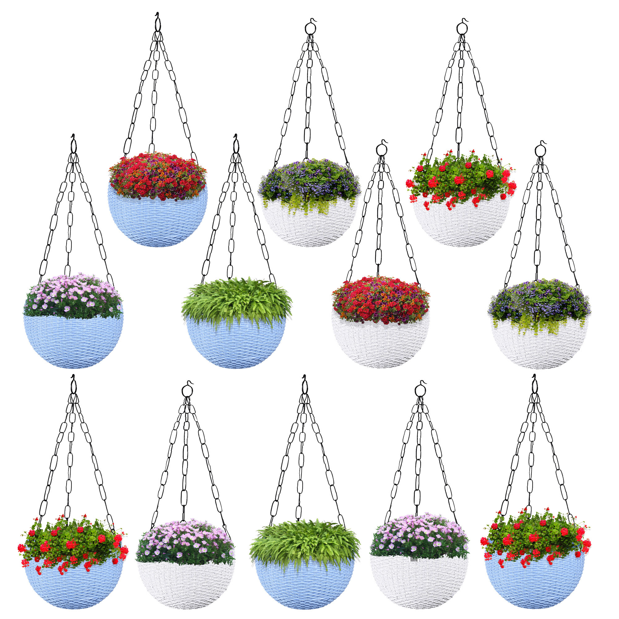 Kuber Industries Hanging Flower Pot  | Hanging Flower Pot for Living Room | Hanging Pot for Home-Lawns & Gardening | Flower Planter for Balcony | Marble Euro | 7 Inch | Blue & White