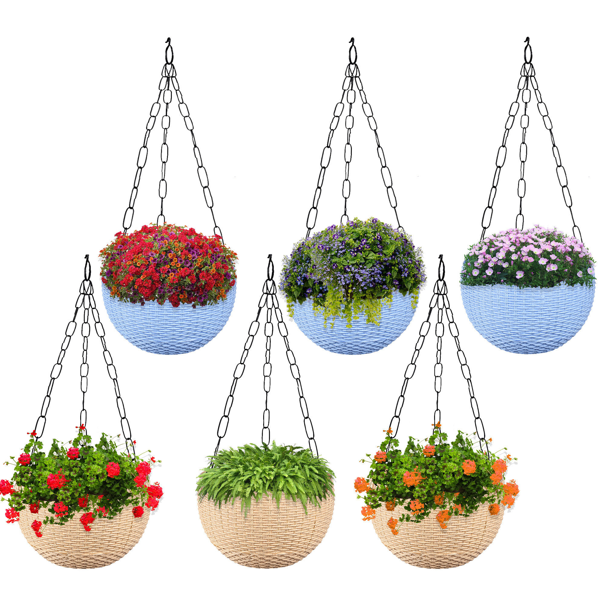 Kuber Industries Hanging Flower Pot  | Hanging Flower Pot for Living Room | Hanging Pot for Home-Lawns & Gardening | Flower Planter for Balcony | Marble Euro | 7 Inch | Blue & Beige
