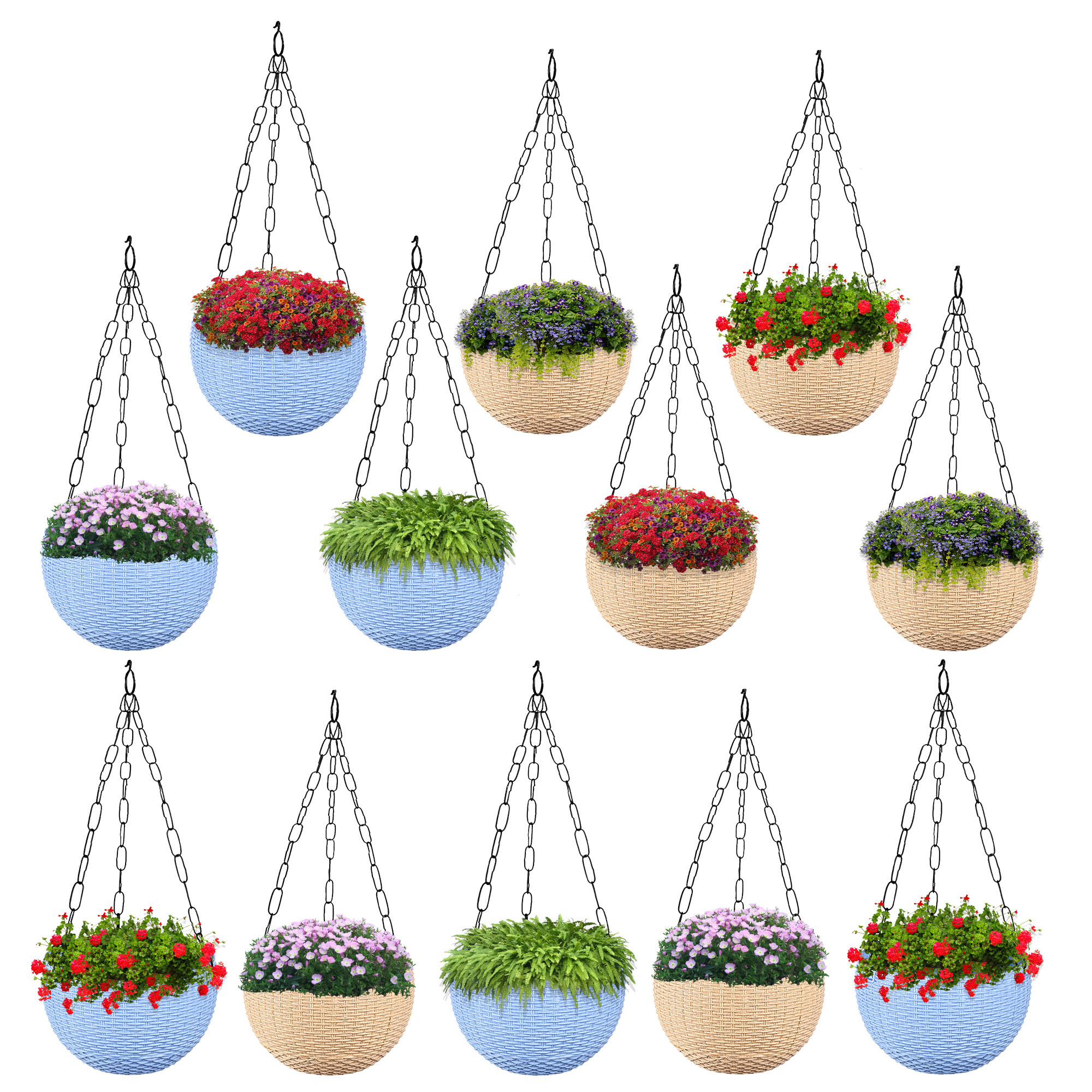 Kuber Industries Hanging Flower Pot  | Hanging Flower Pot for Living Room | Hanging Pot for Home-Lawns & Gardening | Flower Planter for Balcony | Marble Euro | 7 Inch | Blue & Beige