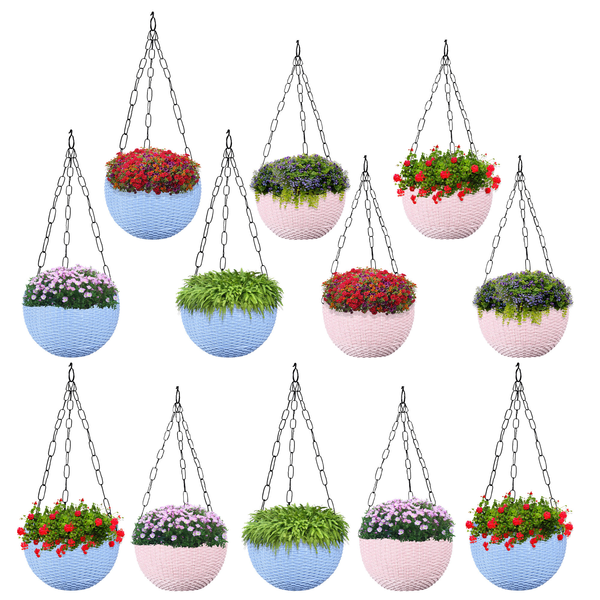 Kuber Industries Hanging Flower Pot  | Hanging Flower Pot for Living Room | Hanging Pot for Home-Lawns & Gardening | Flower Planter for Balcony | Marble Euro | 7 Inch | Blue & Pink
