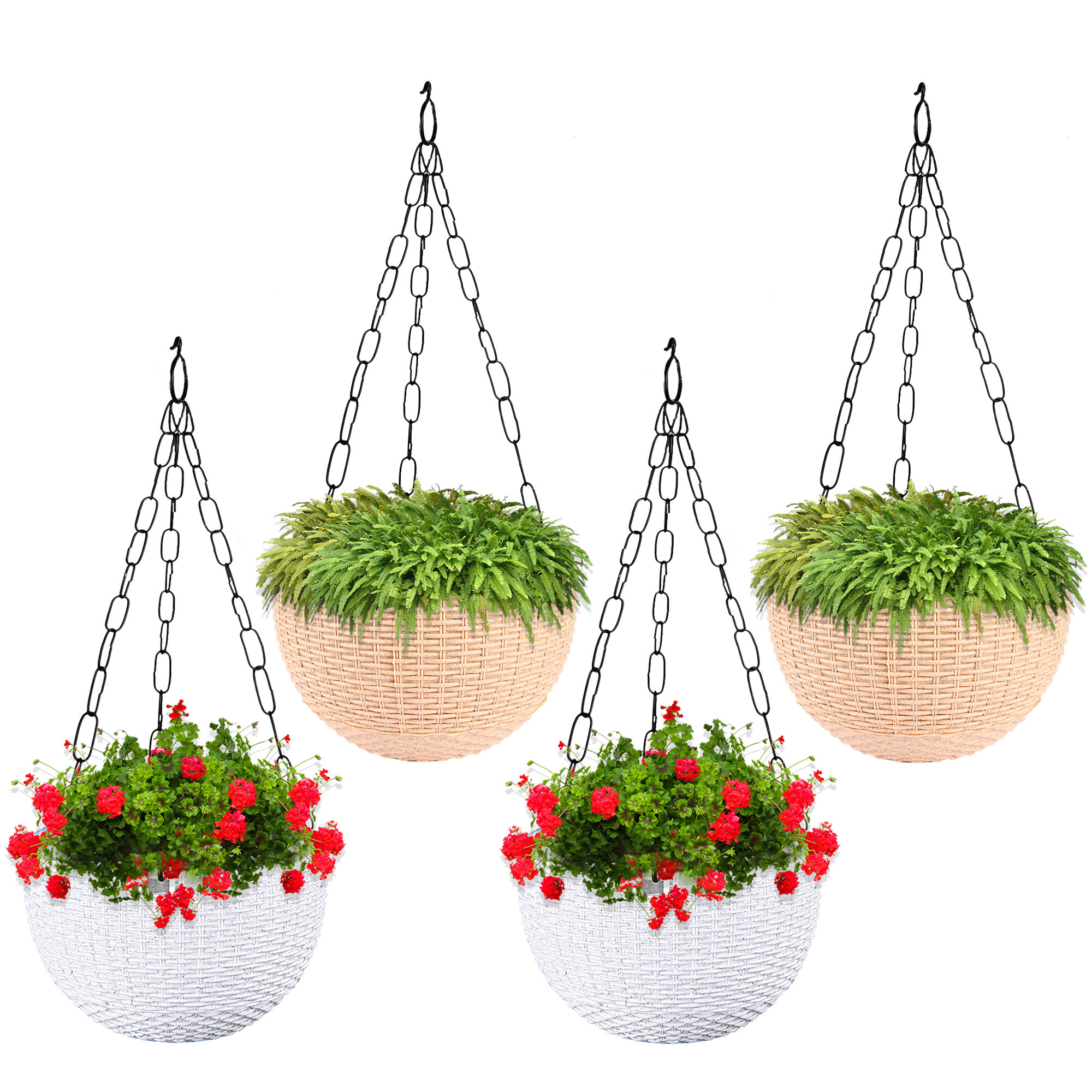 Kuber Industries Hanging Flower Pot  | Hanging Flower Pot for Living Room | Hanging Pot for Home-Lawns & Gardening | Flower Planter for Balcony | Marble Euro | 7 Inch | White & Beige