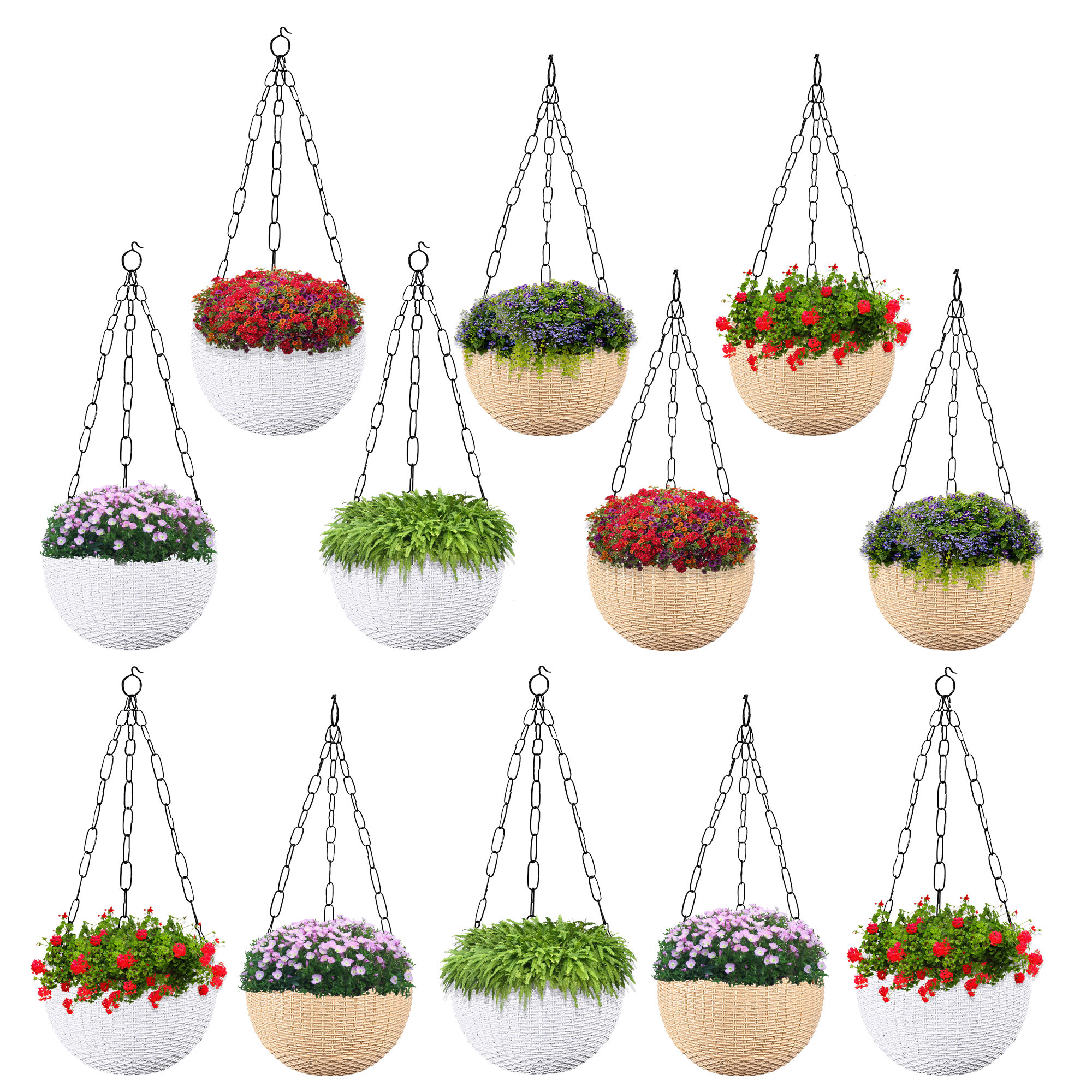 Kuber Industries Hanging Flower Pot  | Hanging Flower Pot for Living Room | Hanging Pot for Home-Lawns & Gardening | Flower Planter for Balcony | Marble Euro | 7 Inch | White & Beige