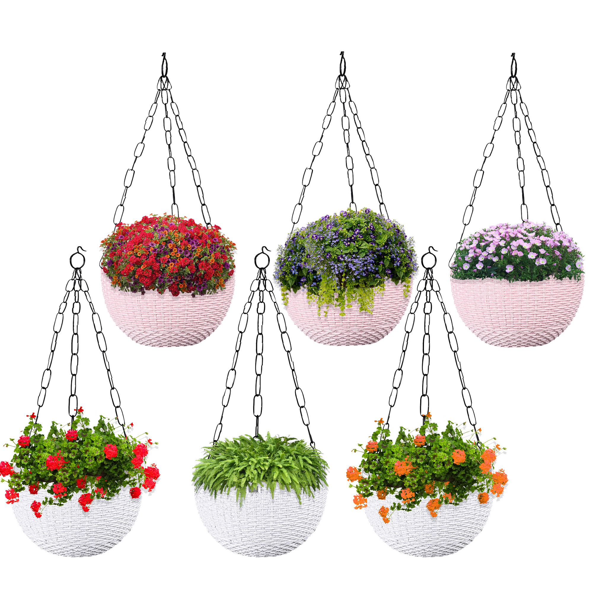 Kuber Industries Hanging Flower Pot  | Hanging Flower Pot for Living Room | Hanging Pot for Home-Lawns & Gardening | Flower Planter for Balcony | Marble Euro | 7 Inch | White & Pink