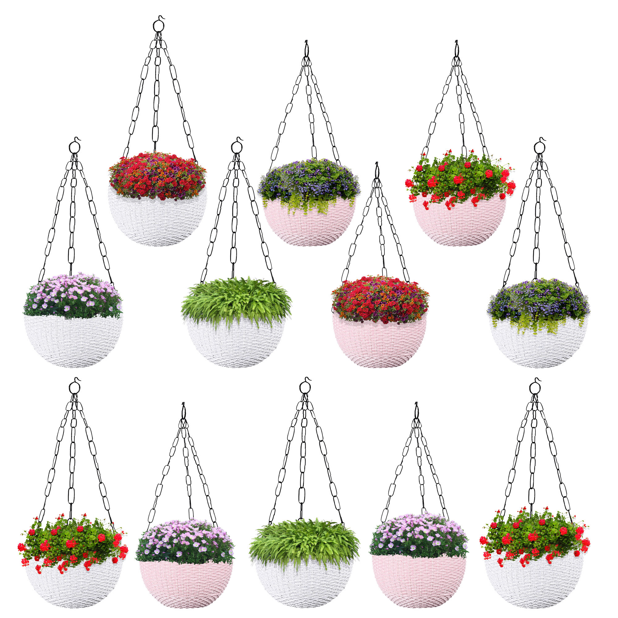 Kuber Industries Hanging Flower Pot  | Hanging Flower Pot for Living Room | Hanging Pot for Home-Lawns & Gardening | Flower Planter for Balcony | Marble Euro | 7 Inch | White & Pink