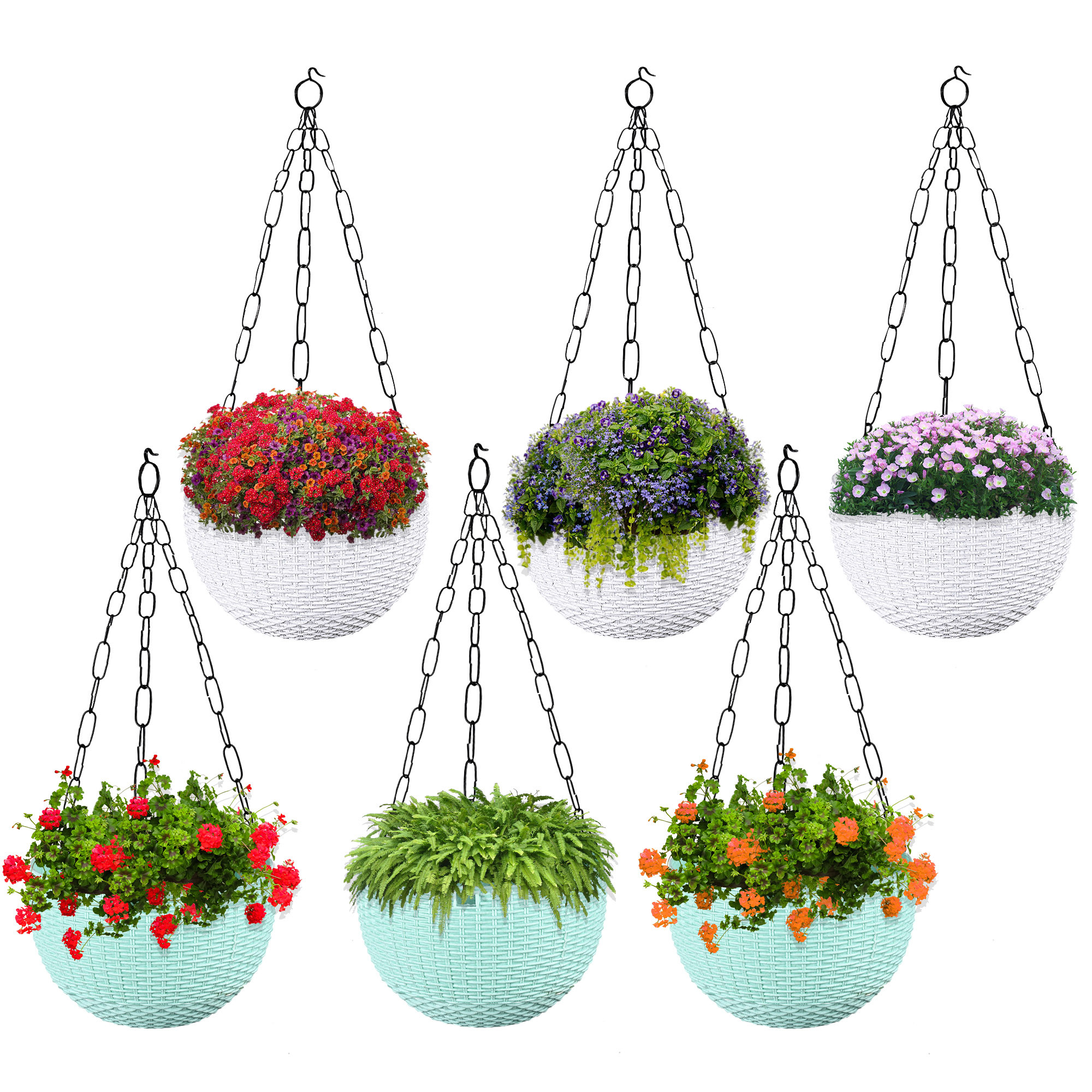 Kuber Industries Hanging Flower Pot  | Hanging Flower Pot for Living Room | Hanging Pot for Home-Lawns & Garden | Flower Planter for Balcony | Marble Euro | 7 Inch | White & Mint Green