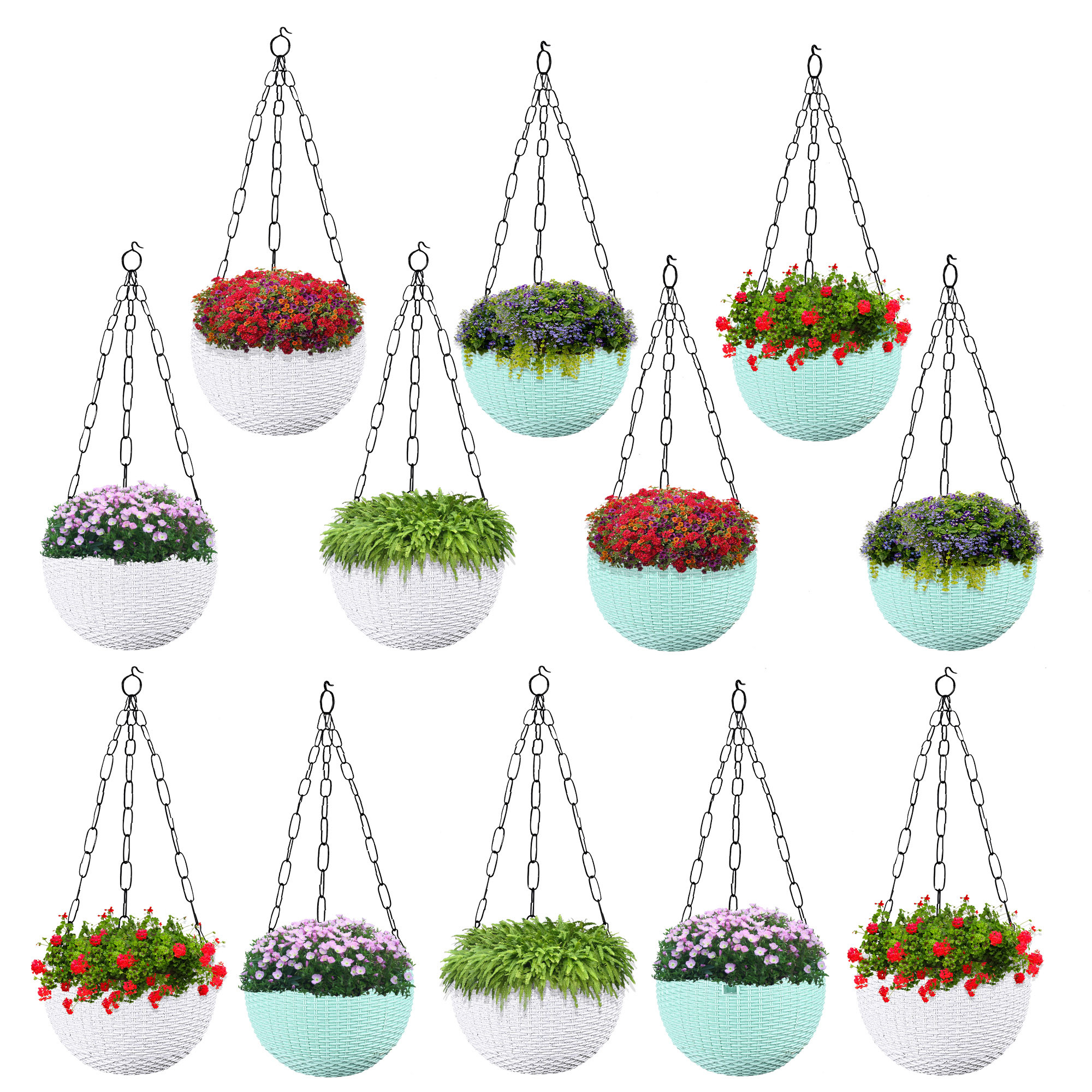Kuber Industries Hanging Flower Pot  | Hanging Flower Pot for Living Room | Hanging Pot for Home-Lawns & Garden | Flower Planter for Balcony | Marble Euro | 7 Inch | White & Mint Green