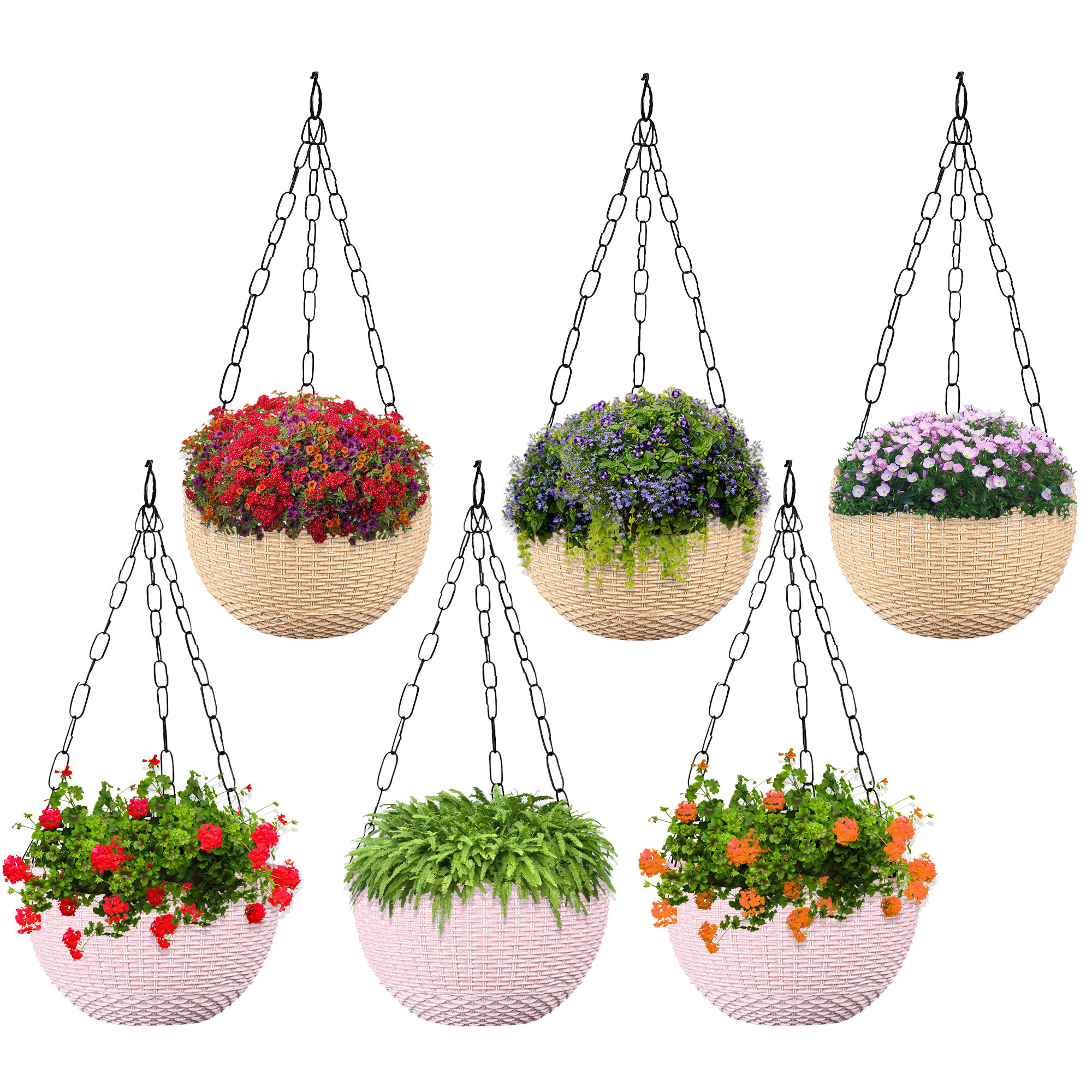 Kuber Industries Hanging Flower Pot  | Hanging Flower Pot for Living Room | Hanging Pot for Home-Lawns & Gardening | Flower Planter for Balcony | Marble Euro | 7 Inch | Beige & Pink