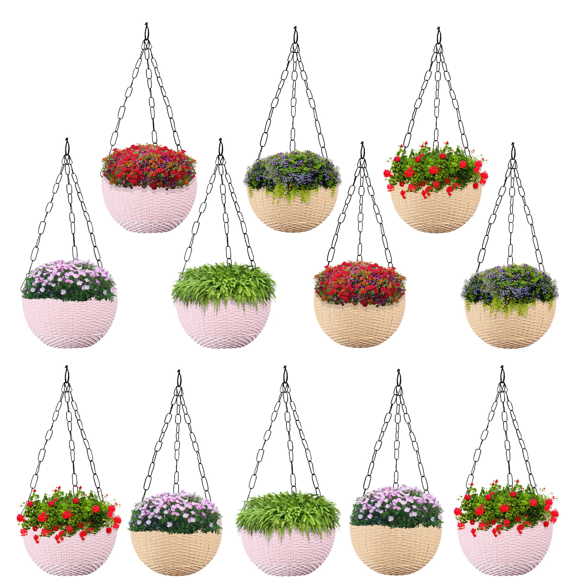 Kuber Industries Hanging Flower Pot  | Hanging Flower Pot for Living Room | Hanging Pot for Home-Lawns & Gardening | Flower Planter for Balcony | Marble Euro | 7 Inch | Beige & Pink