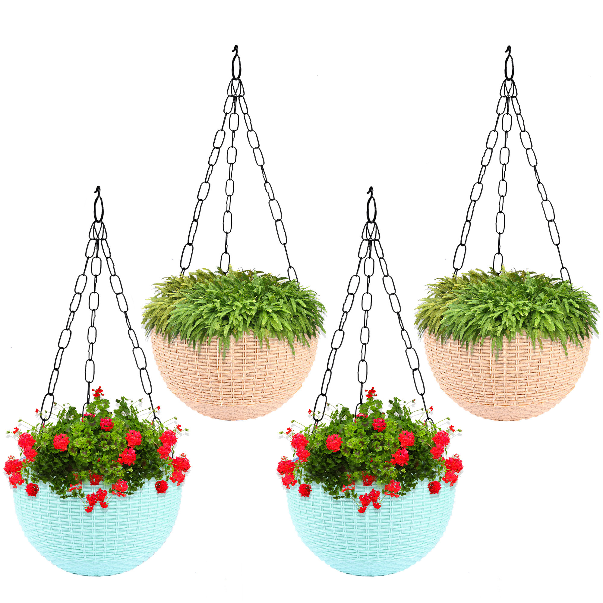 Kuber Industries Hanging Flower Pot  | Hanging Flower Pot for Living Room | Hanging Pot for Home-Lawns & Garden | Flower Planter for Balcony | Marble Euro | 7 Inch | Beige & Mint Green
