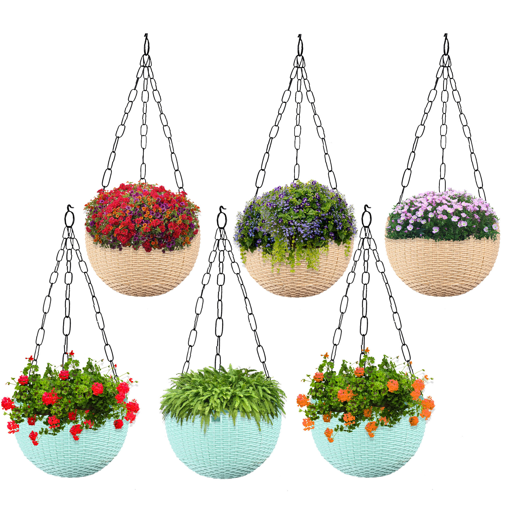 Kuber Industries Hanging Flower Pot  | Hanging Flower Pot for Living Room | Hanging Pot for Home-Lawns & Garden | Flower Planter for Balcony | Marble Euro | 7 Inch | Beige & Mint Green