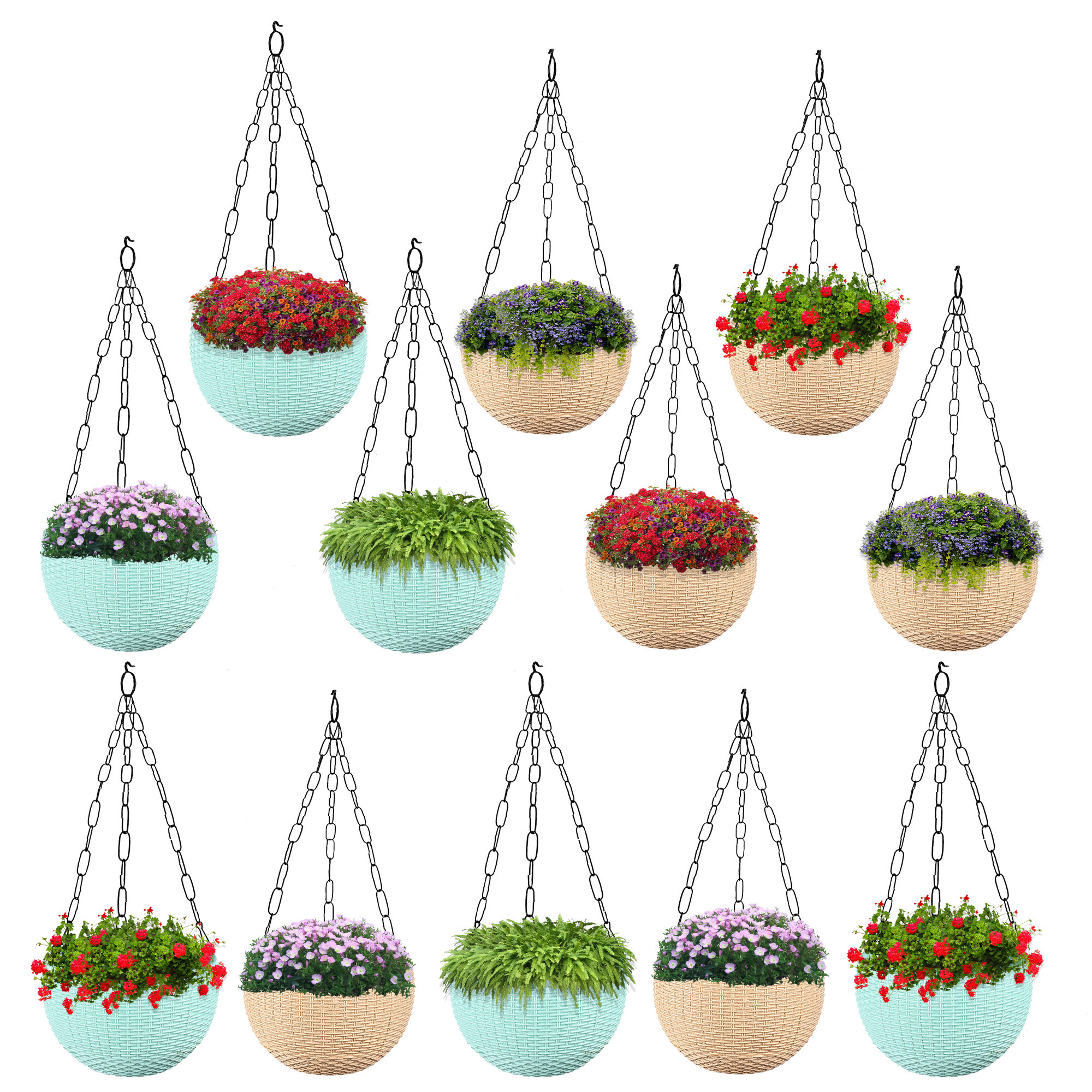 Kuber Industries Hanging Flower Pot  | Hanging Flower Pot for Living Room | Hanging Pot for Home-Lawns & Garden | Flower Planter for Balcony | Marble Euro | 7 Inch | Beige & Mint Green
