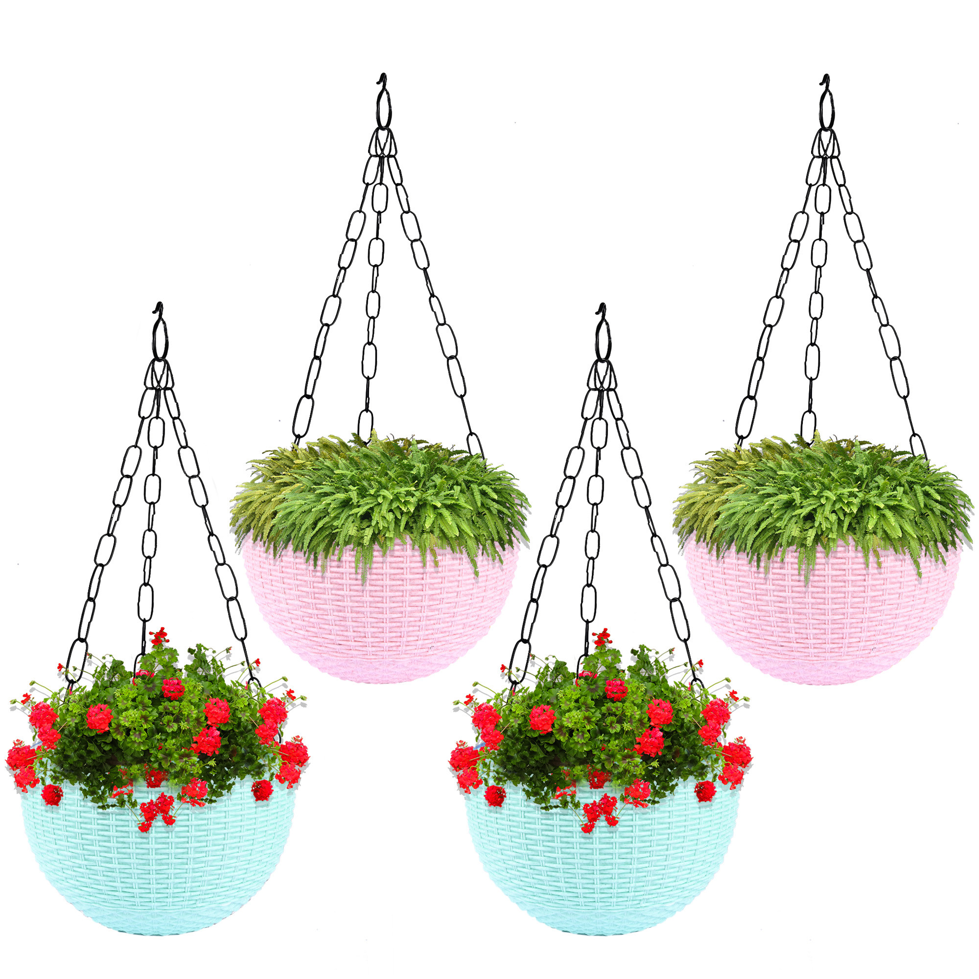 Kuber Industries Hanging Flower Pot  | Hanging Flower Pot for Living Room | Hanging Pot for Home-Lawns & Garden | Flower Planter for Balcony | Marble Euro | 7 Inch | Pink & Mint Green