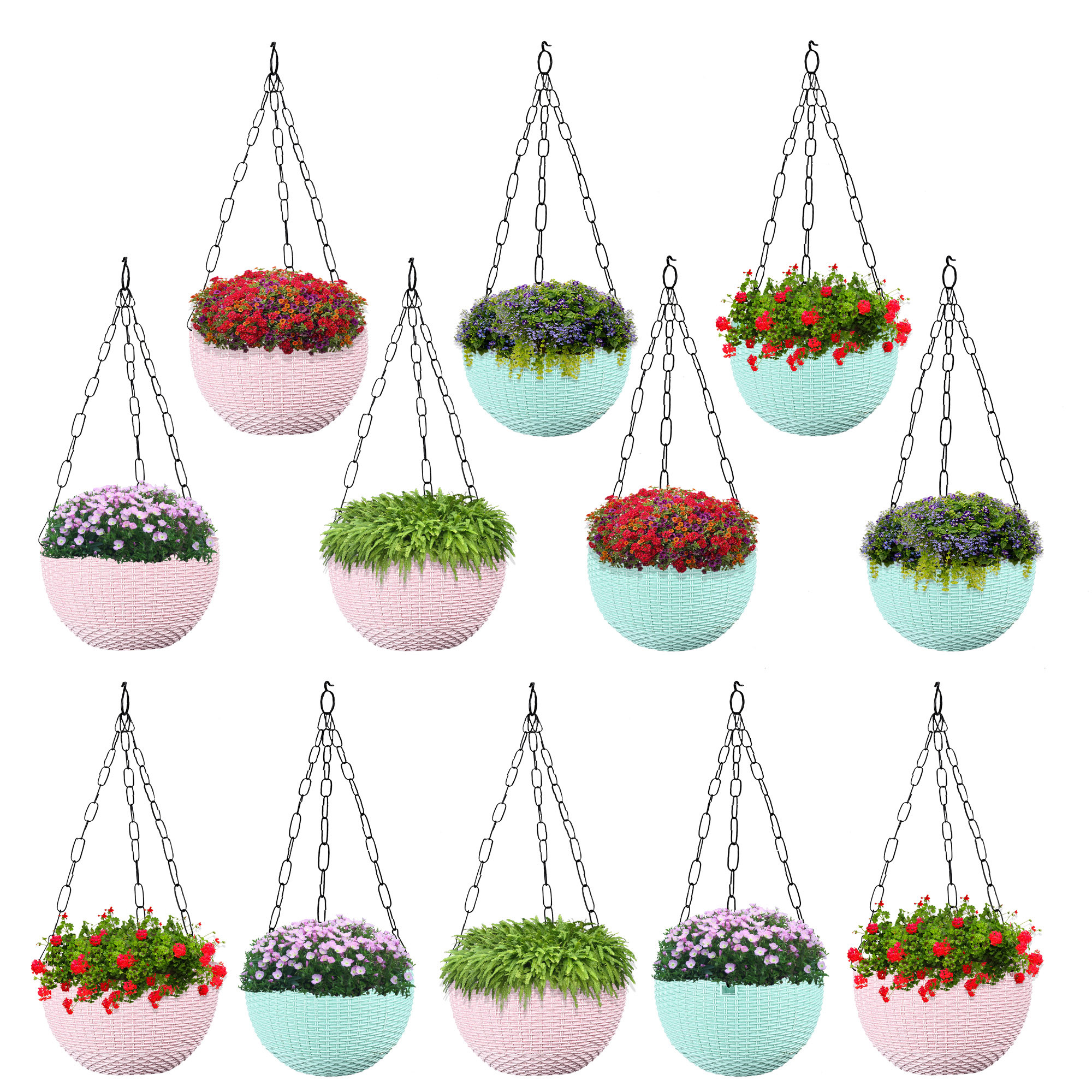 Kuber Industries Hanging Flower Pot  | Hanging Flower Pot for Living Room | Hanging Pot for Home-Lawns & Garden | Flower Planter for Balcony | Marble Euro | 7 Inch | Pink & Mint Green