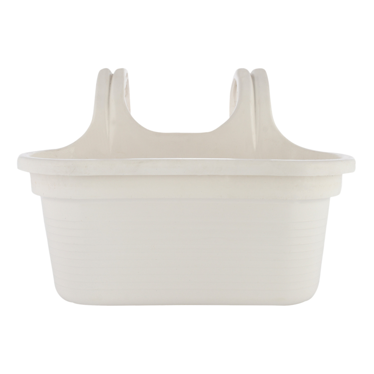 Kuber Industries Hanging Flower Pot|Double Hook Plant Container|Durable Plastic Glossy Finish Pots for Home|Balcony|Garden|12 Inch (White)