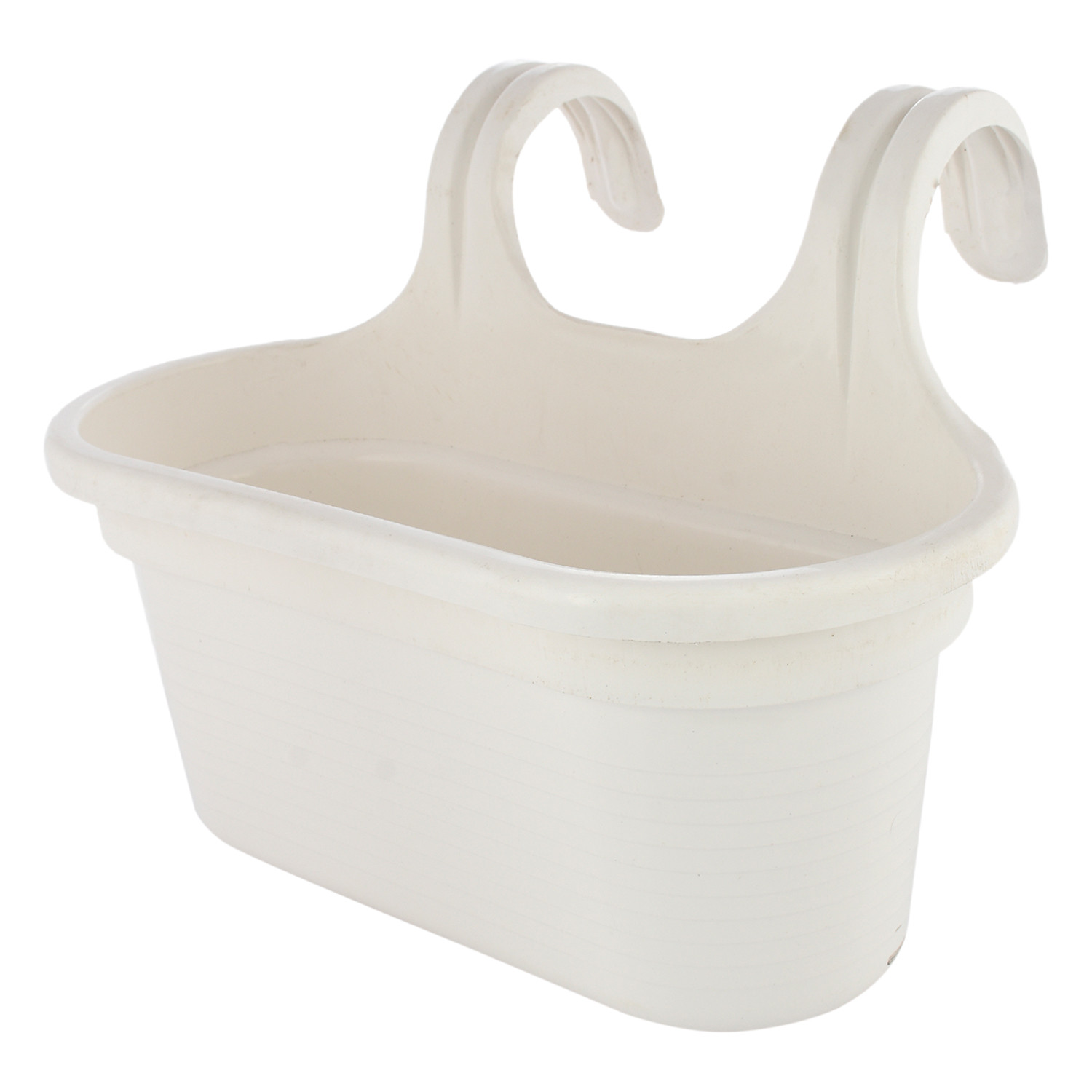 Kuber Industries Hanging Flower Pot|Double Hook Plant Container|Durable Plastic Glossy Finish Pots for Home|Balcony|Garden|12 Inch (White)