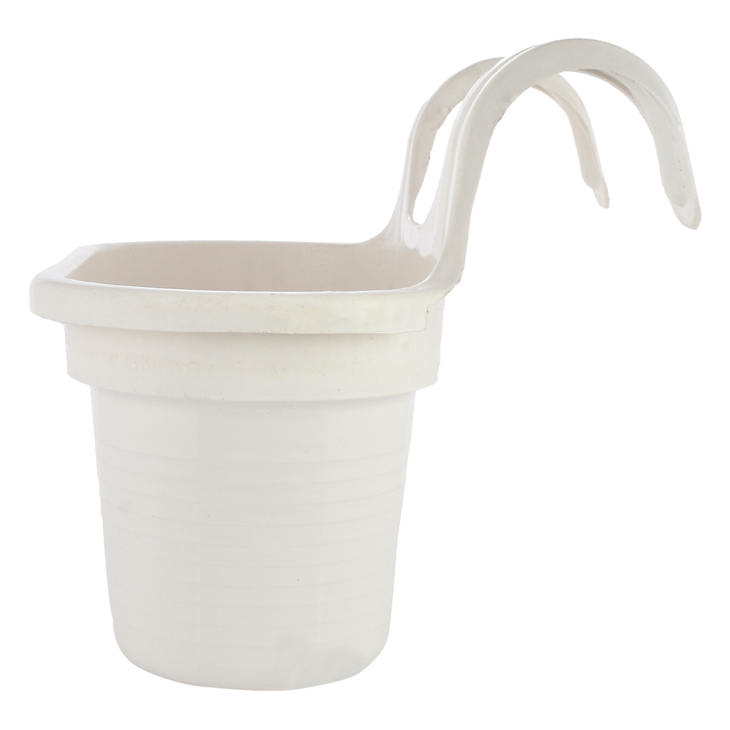 Kuber Industries Hanging Flower Pot|Double Hook Plant Container|Durable Plastic Glossy Finish Pots for Home|Balcony|Garden|12 Inch (White)