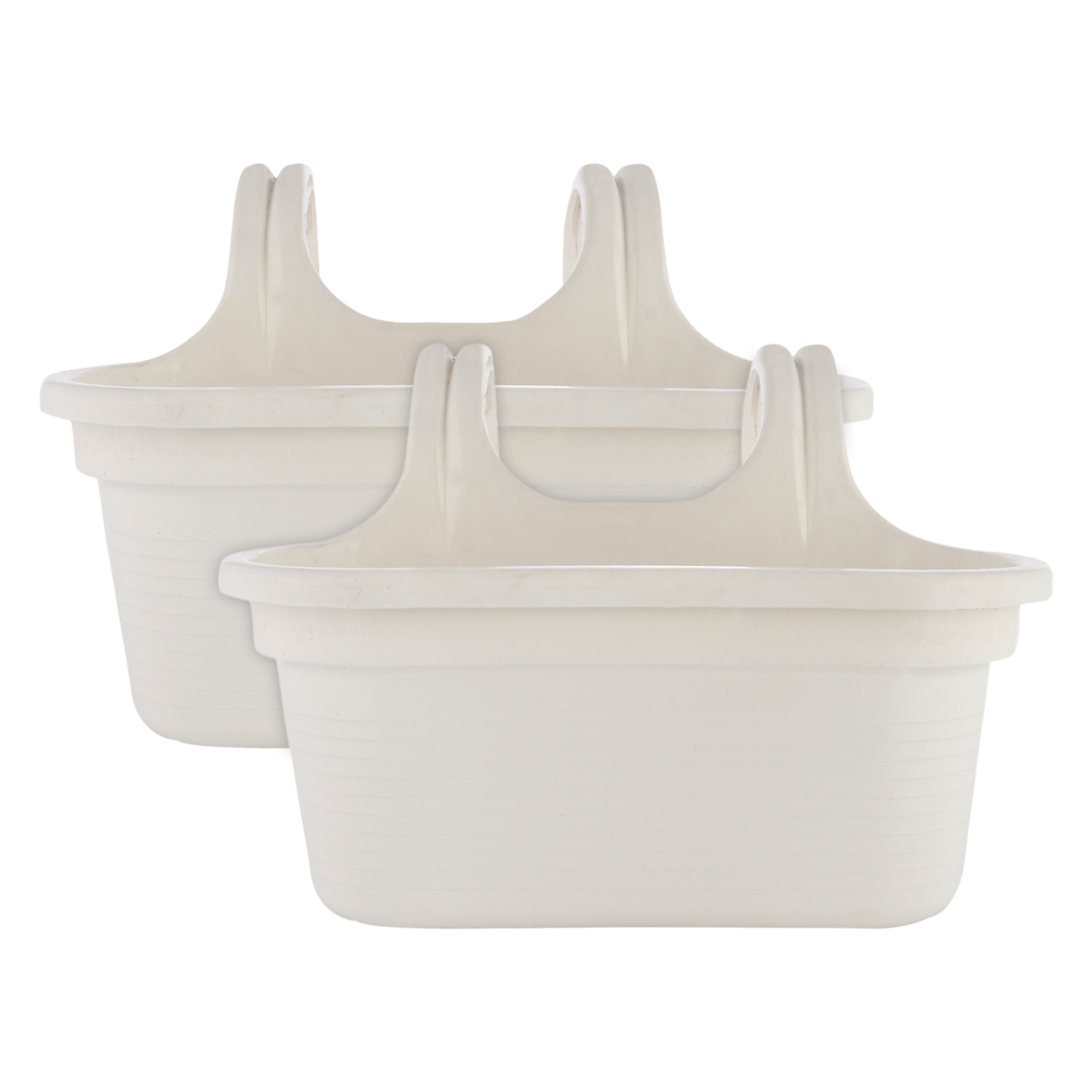 Kuber Industries Hanging Flower Pot|Double Hook Plant Container|Durable Plastic Glossy Finish Pots for Home|Balcony|Garden|12 Inch (White)