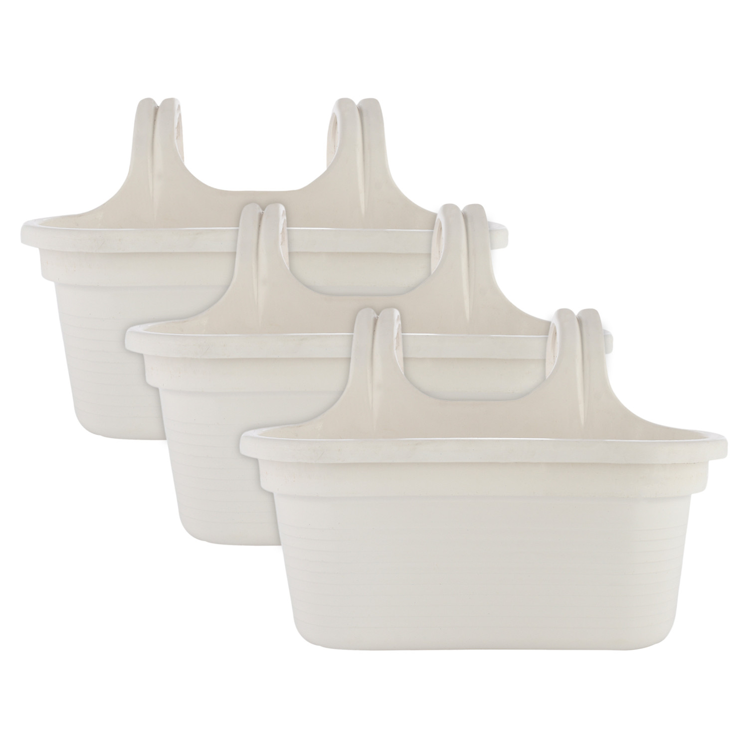 Kuber Industries Hanging Flower Pot|Double Hook Plant Container|Durable Plastic Glossy Finish Pots for Home|Balcony|Garden|12 Inch (White)