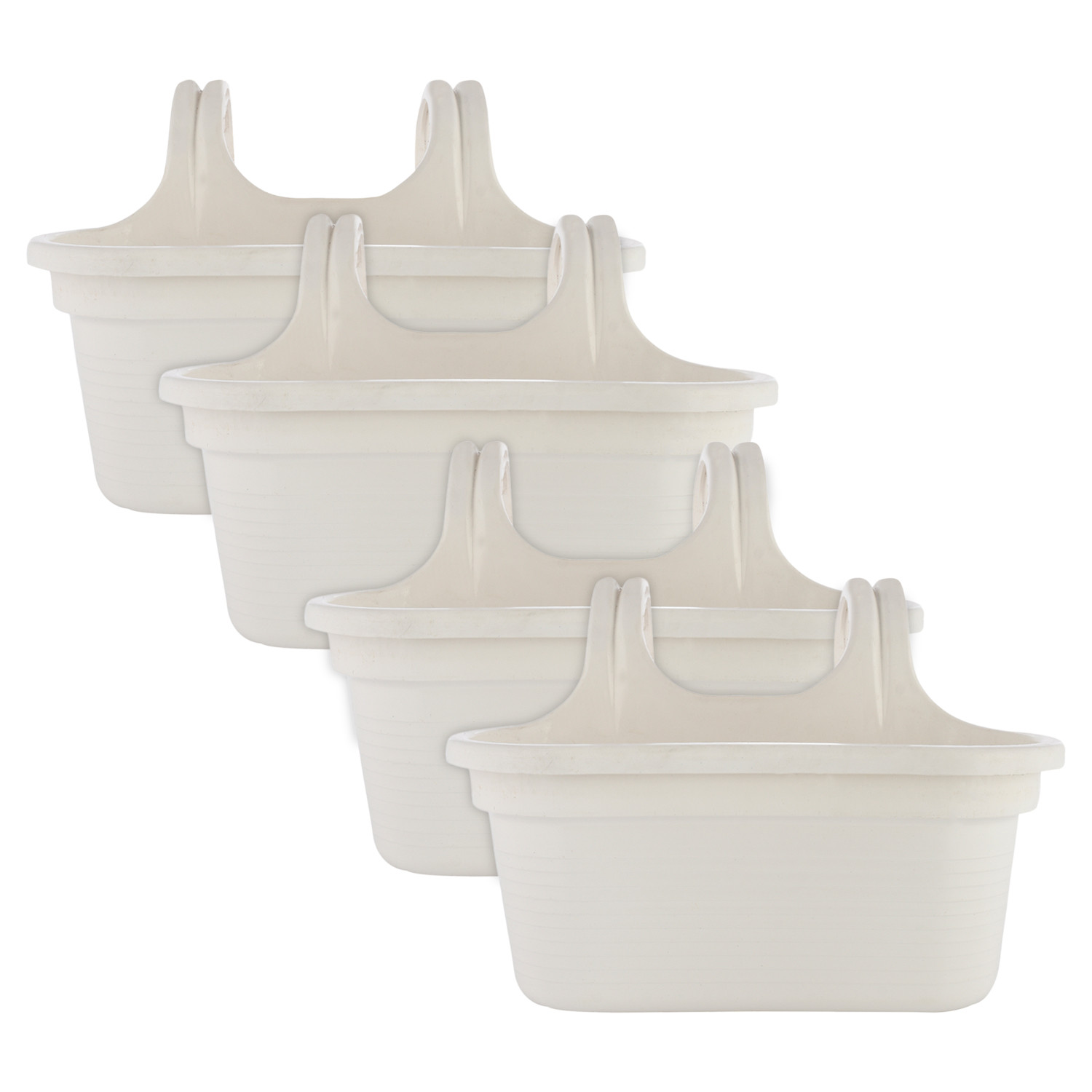 Kuber Industries Hanging Flower Pot|Double Hook Plant Container|Durable Plastic Glossy Finish Pots for Home|Balcony|Garden|12 Inch (White)