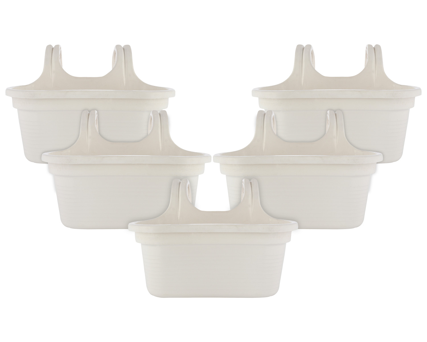 Kuber Industries Hanging Flower Pot|Double Hook Plant Container|Durable Plastic Glossy Finish Pots for Home|Balcony|Garden|12 Inch (White)