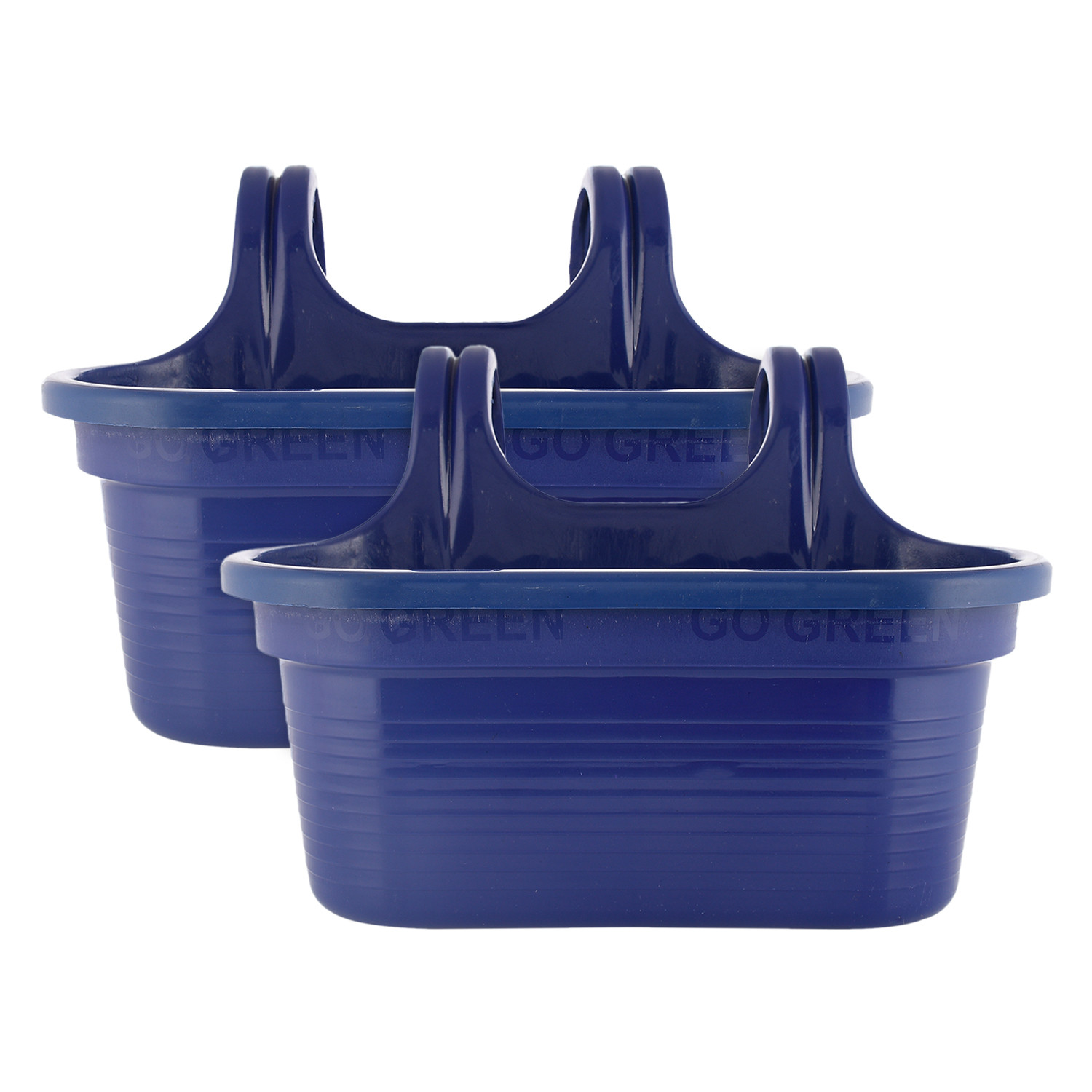 Kuber Industries Hanging Flower Pot|Double Hook Plant Container|Durable Plastic Glossy Finish Pots for Home|Balcony|Garden|12 Inch (Blue)