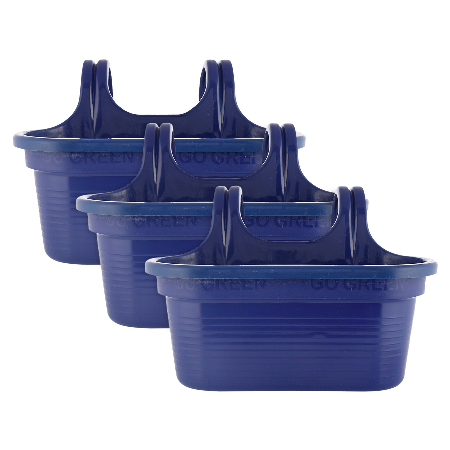 Kuber Industries Hanging Flower Pot|Double Hook Plant Container|Durable Plastic Glossy Finish Pots for Home|Balcony|Garden|12 Inch (Blue)